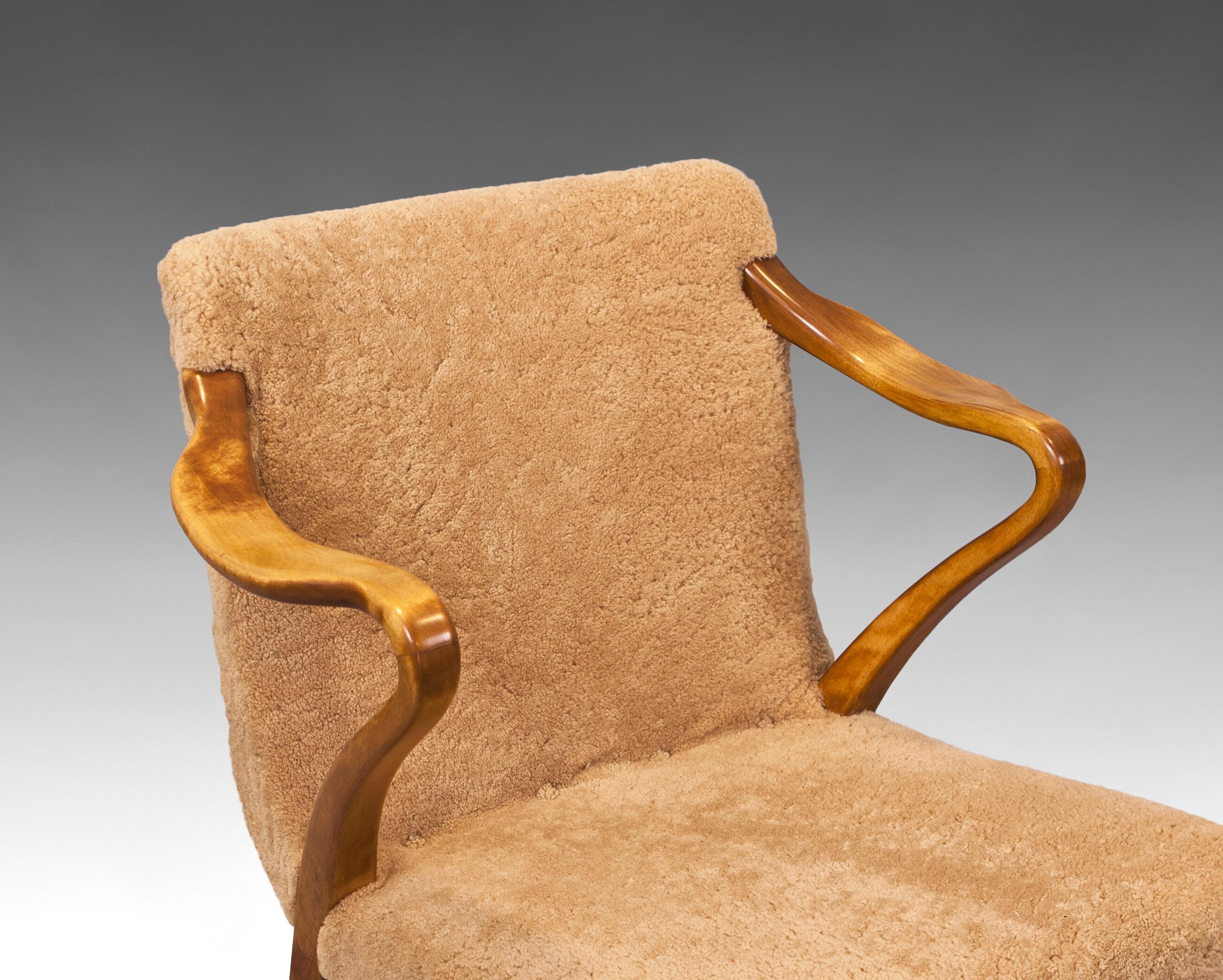 Swedish 1930's Axel Larsson ''1522'' Chair in Stained Birch and Sheepskin