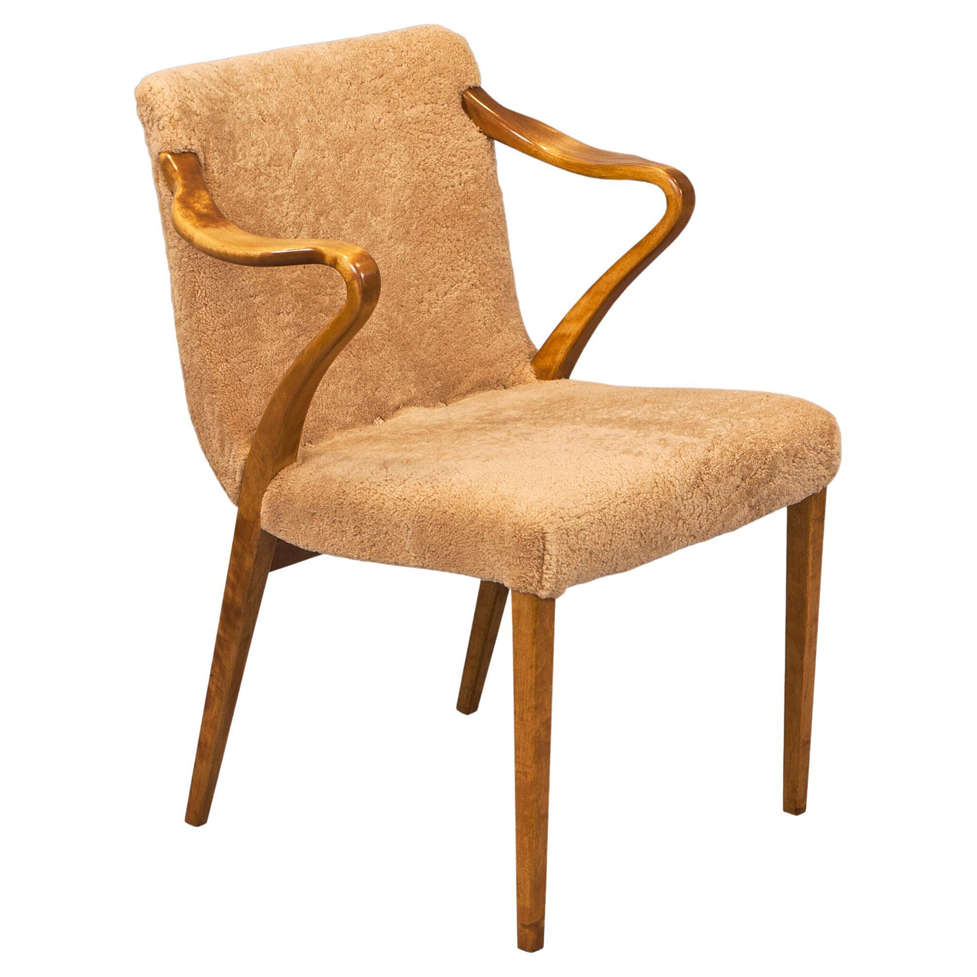 1930's Axel Larsson ''1522'' Chair in Stained Birch and Sheepskin