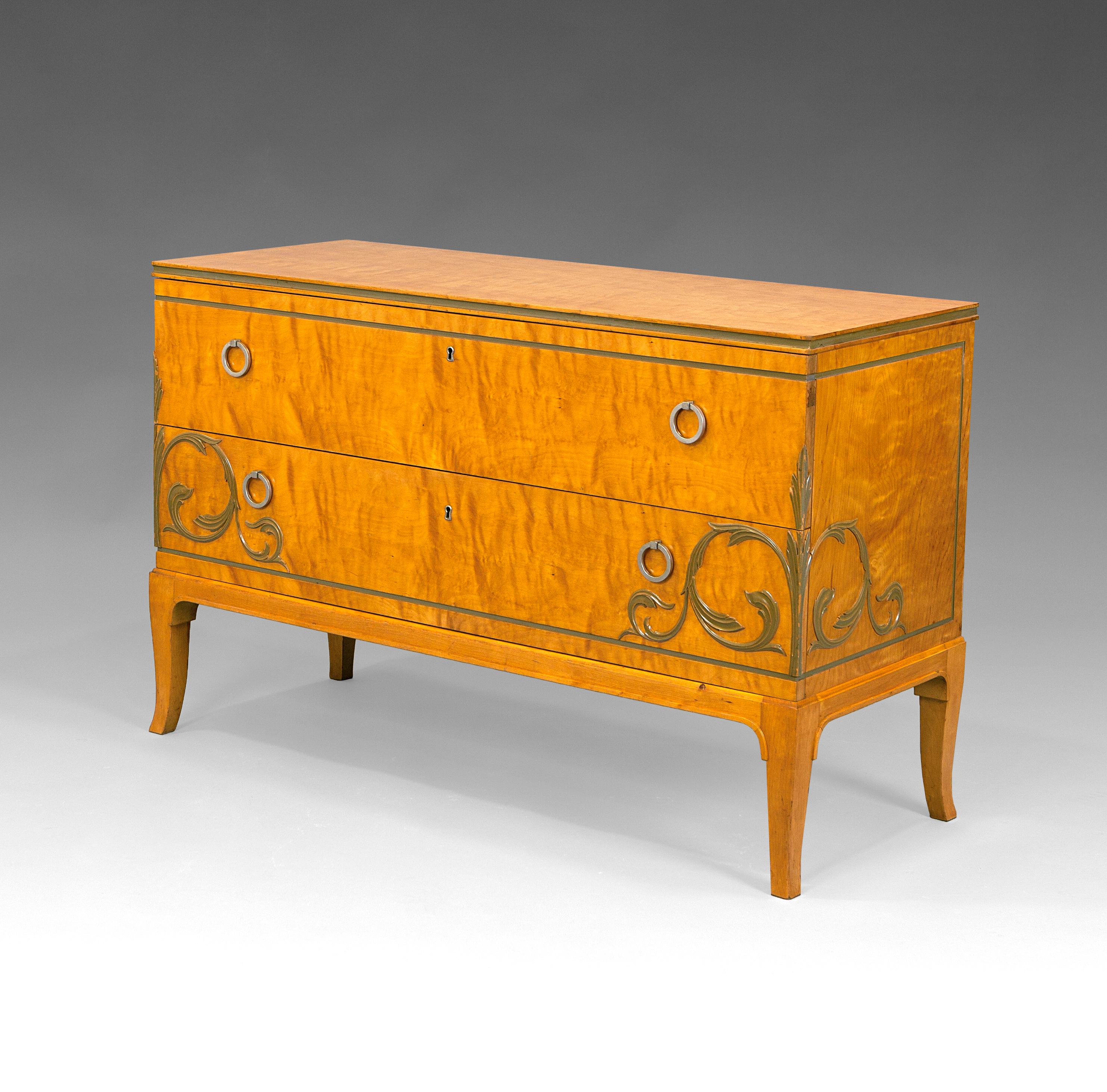 Hand-Carved 1930'S Axel Larsson Swedish Grace Style Dresser in Birch Wood