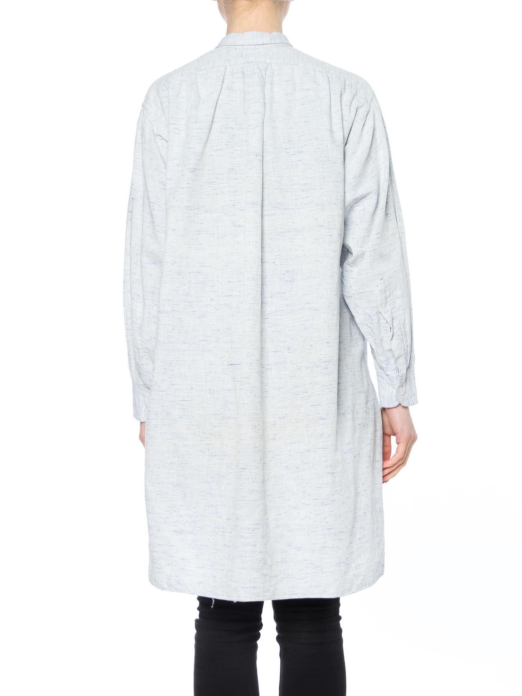 1930S Baby Blue Cotton Slub Men's Pullover Shirt From France In Good Condition For Sale In New York, NY