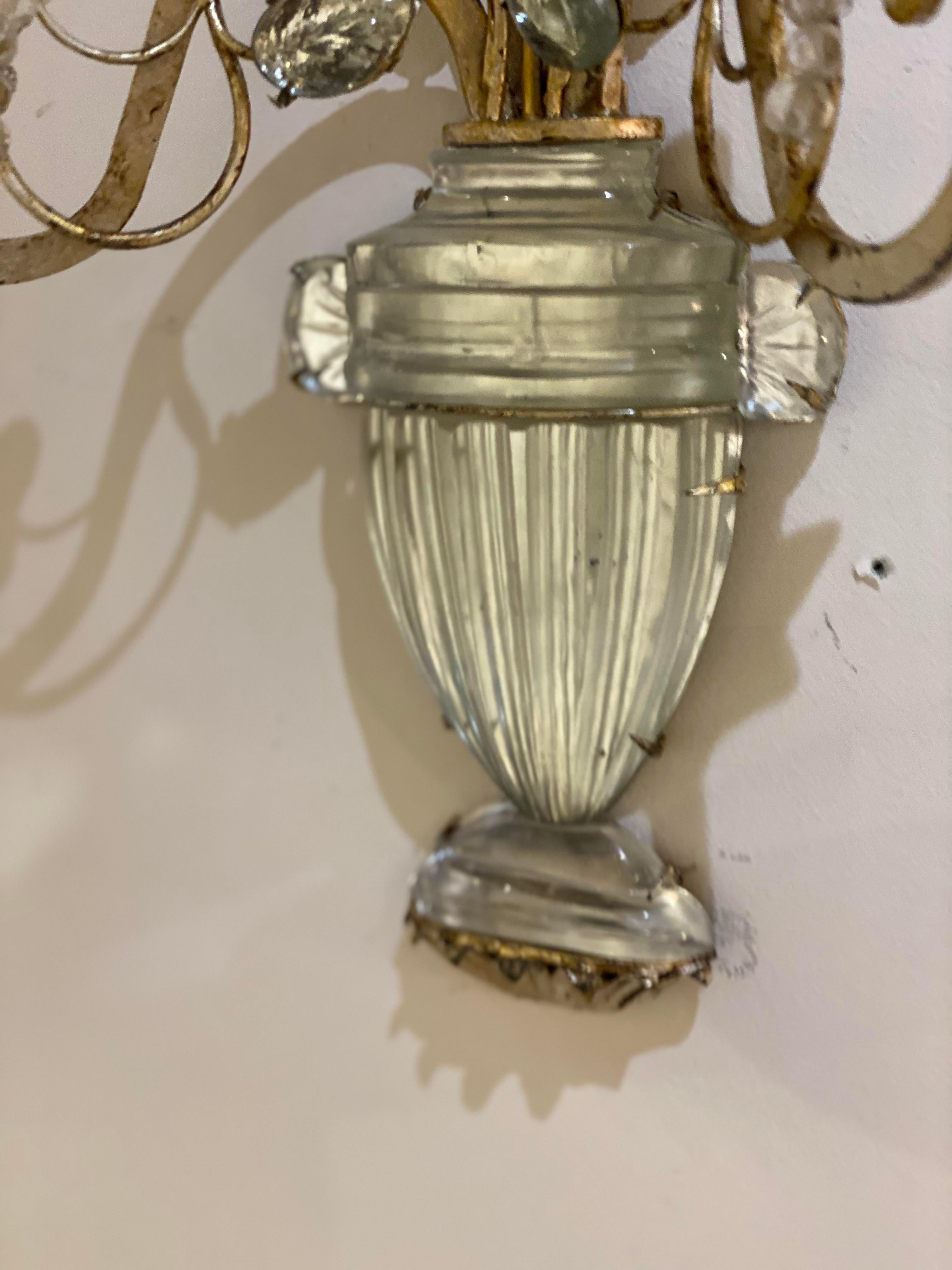 Plated 1930s French Bagues Silver Leaf Metal Sconces  For Sale