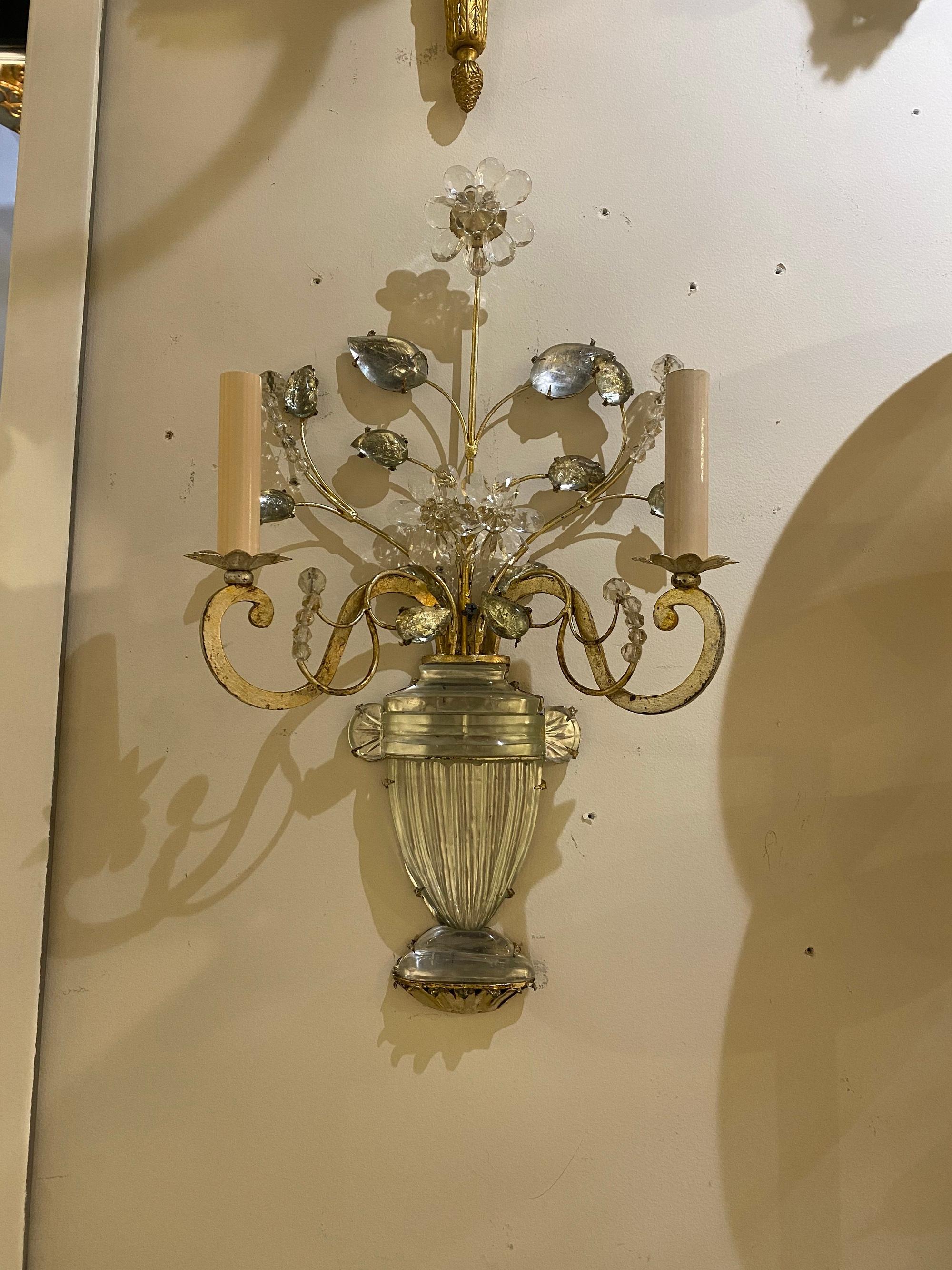 1930s French Bagues Silver Leaf Metal Sconces  In Good Condition For Sale In New York, NY