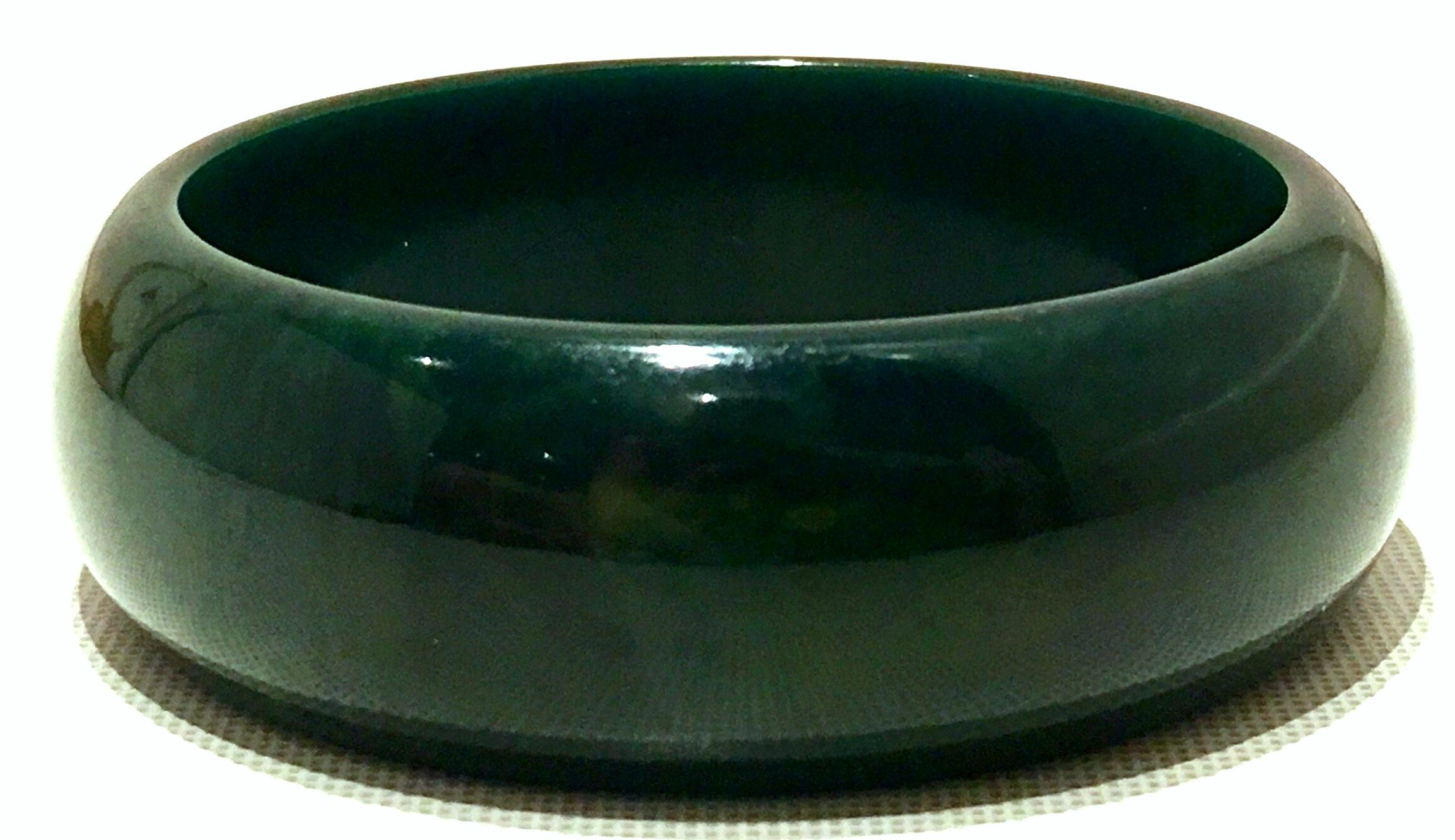 1930'S Bakelite Marbleized Green Wide Bangle Bracelet.  Interior diameter measures, 2.5