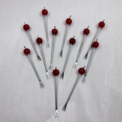 1930s Bakelite Red Cherry Cocktail Picks, set of 12