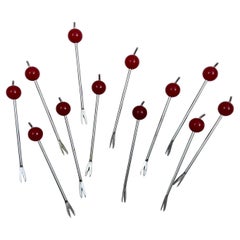 1930s Bakelite Red Cherry Cocktail Picks, set of 12