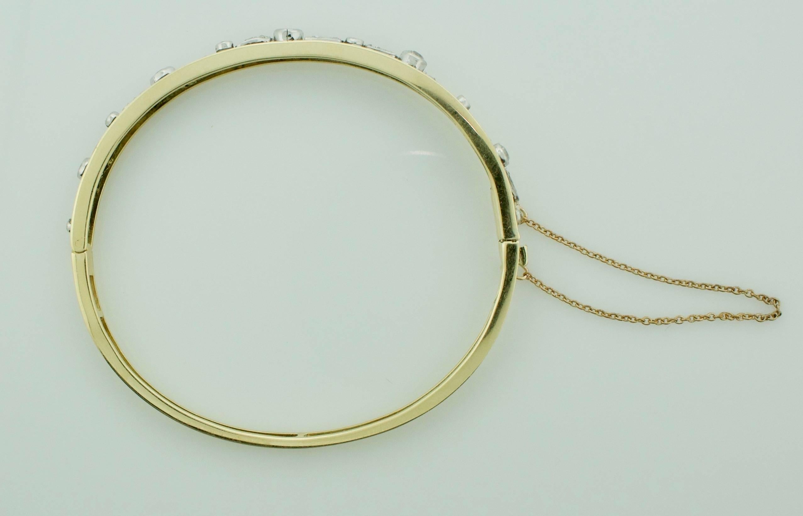Round Cut 1930s Bangle Bracelet in Platinum and Yellow Gold