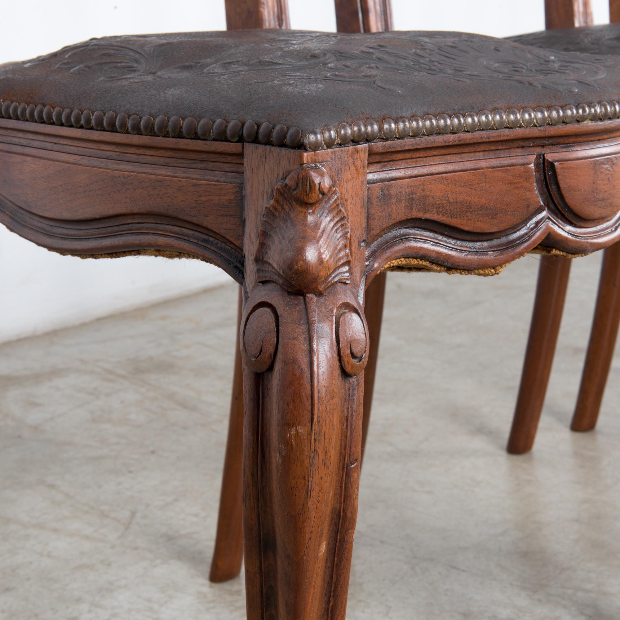 1930s Baroque Dining Chairs with Embossed Leather Seats, Set of Six 10
