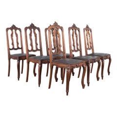 1930s Baroque Dining Chairs with Embossed Leather Seats, Set of Six