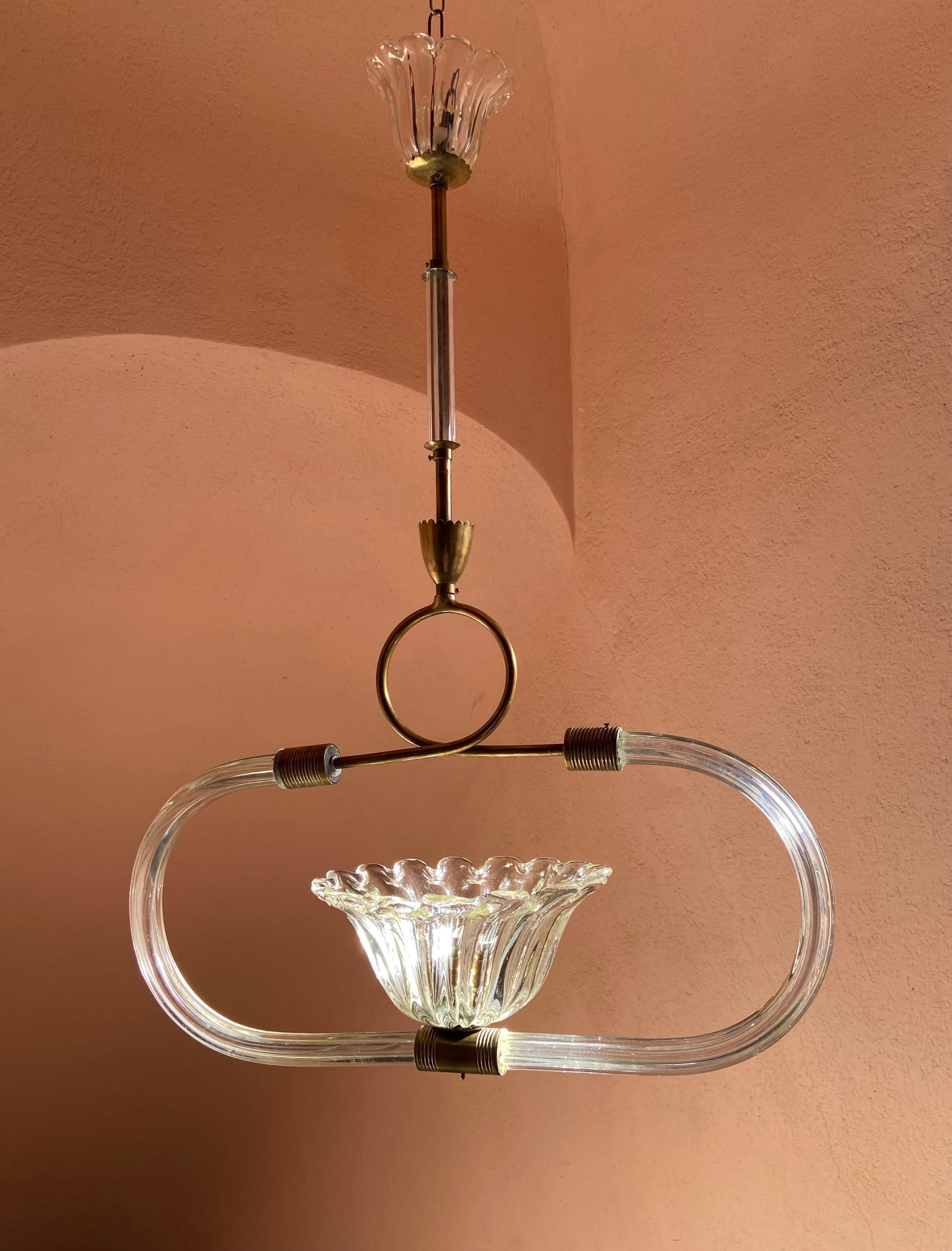 Brass 1930′S Barovier & Toso Murano glass chandelier  For Sale