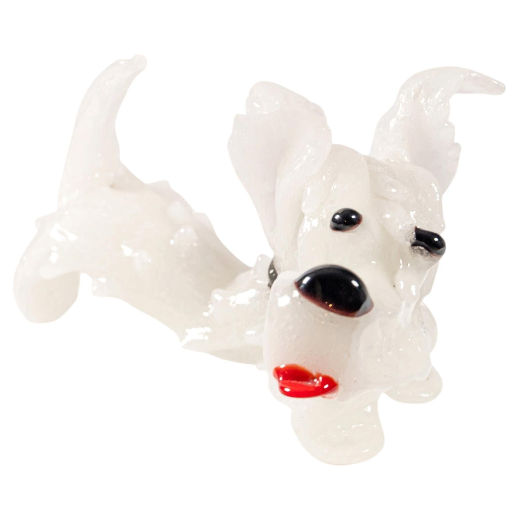 Pre-owned 1stdibs 1930s Barovier & Toso White Murano Glass Scottish Sausage Terrier Dog Figurine