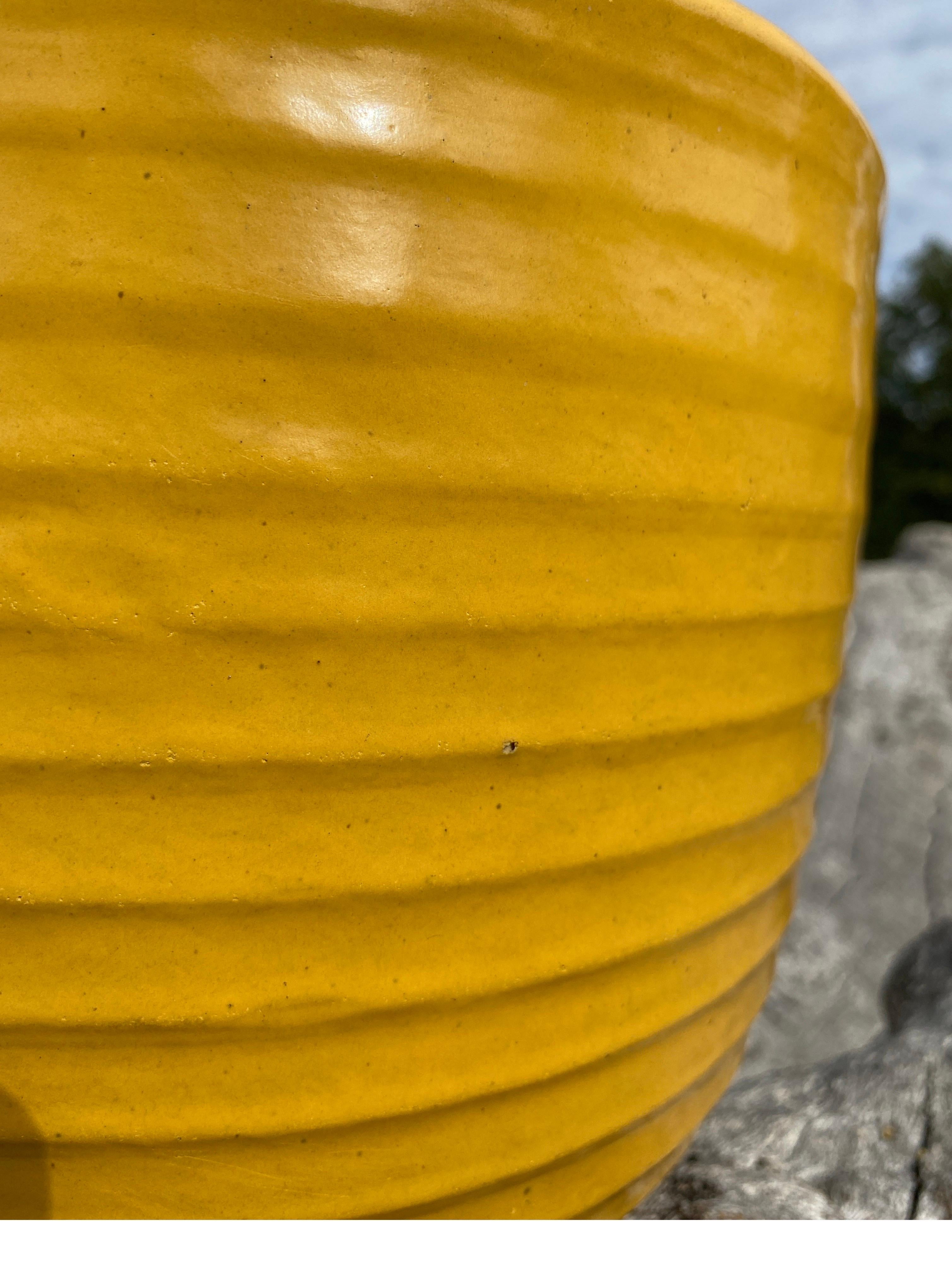 Cast 1930's Bauer Pottery Arts & Crafts Ceramic Yellow Ringware Flower Pot Jardinière For Sale