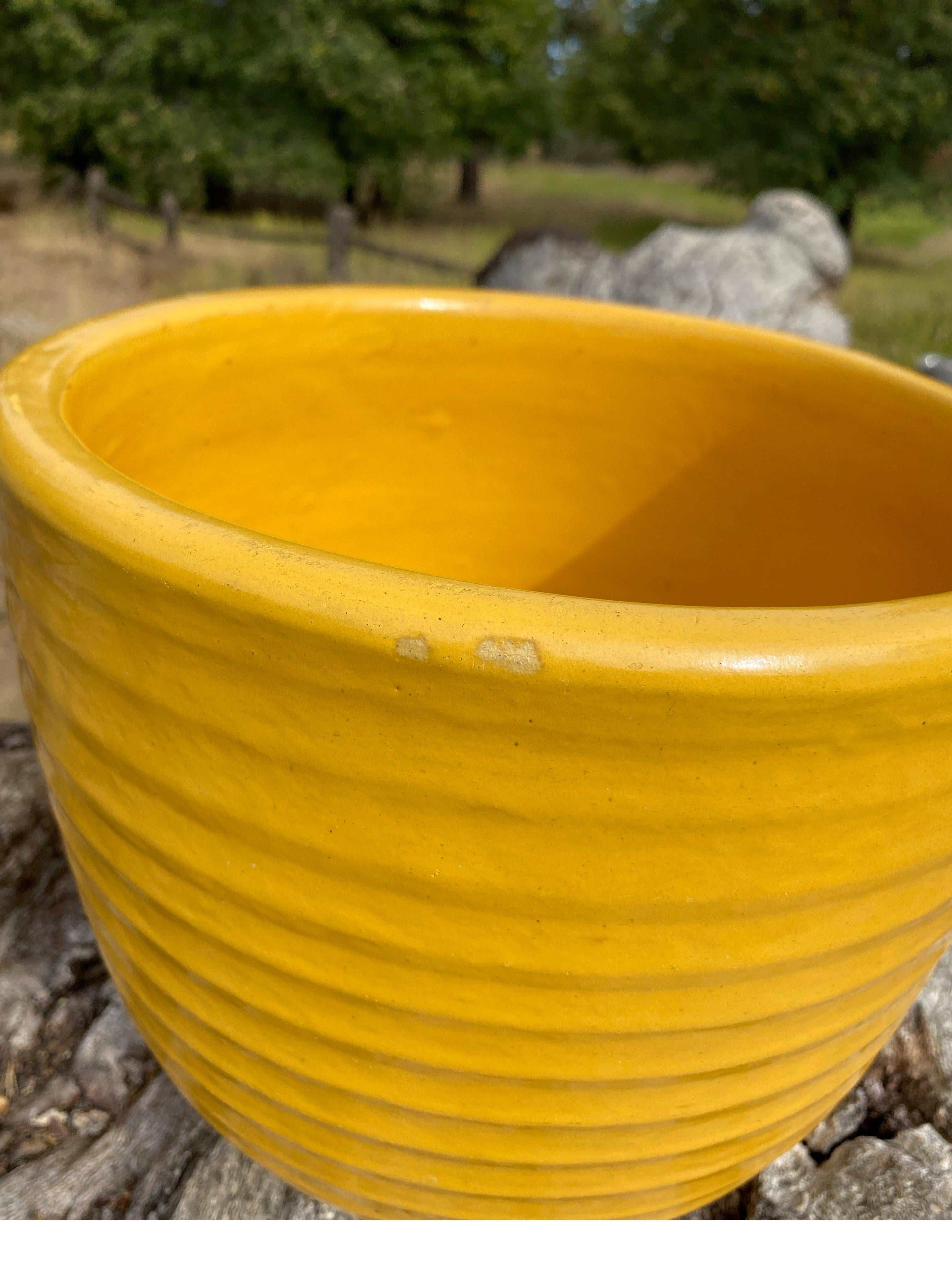 20th Century 1930's Bauer Pottery Arts & Crafts Ceramic Yellow Ringware Flower Pot Jardinière For Sale