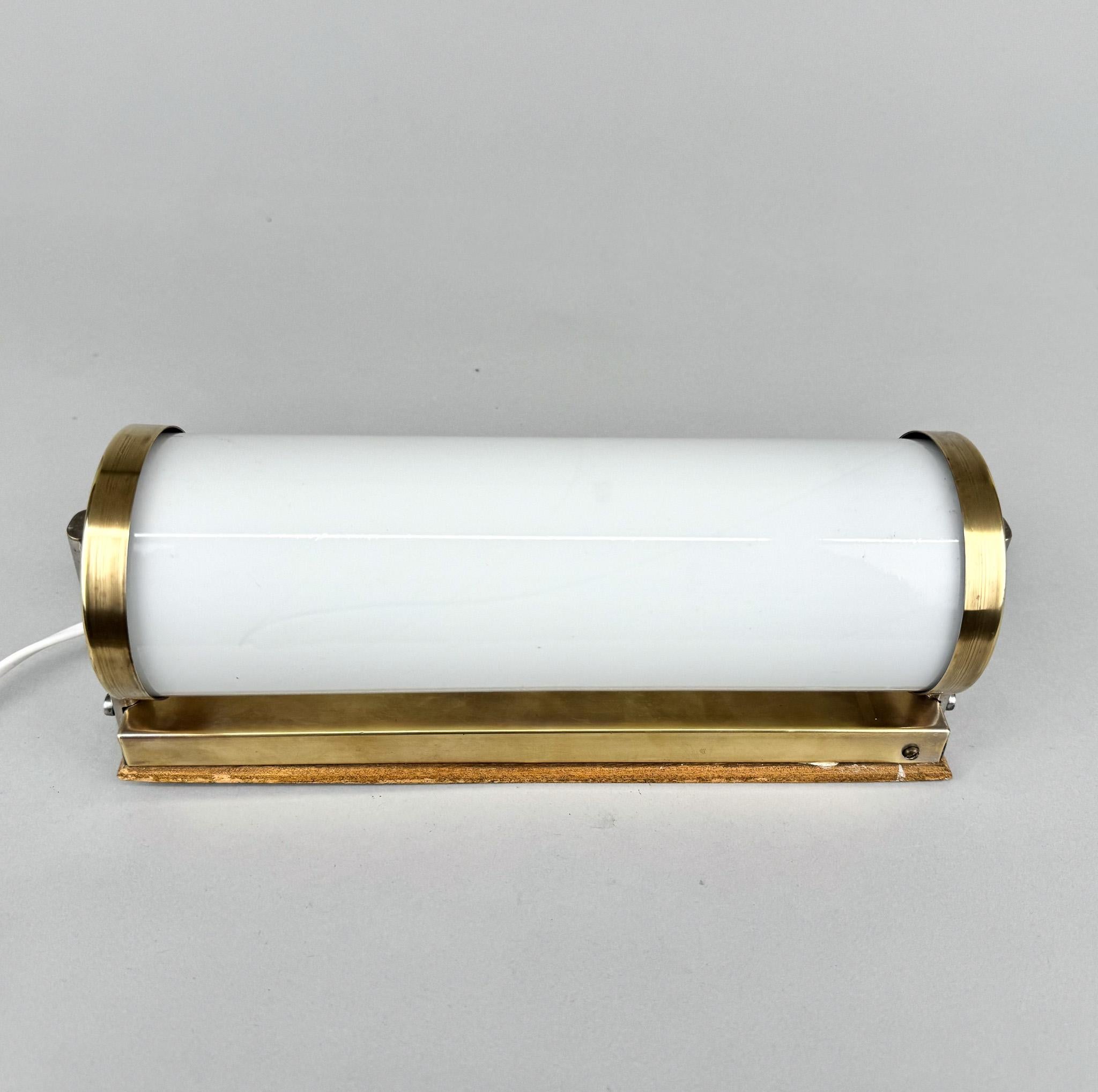 1930's Bauhaus Brass & Milk Glass Wall Lamp, Czechoslovakia For Sale 6