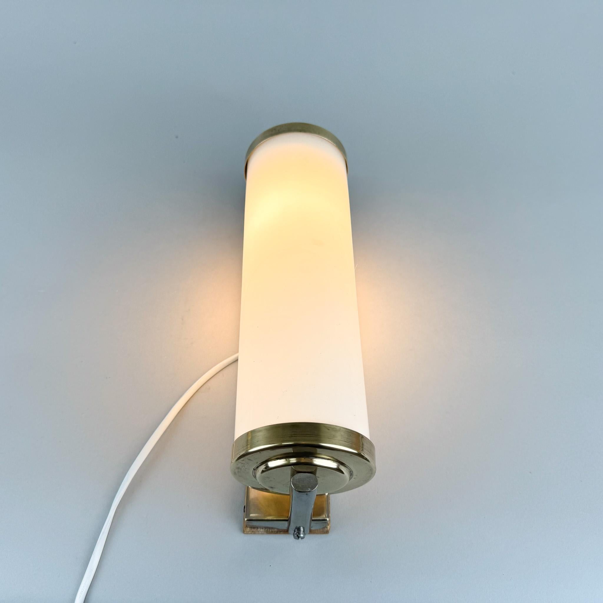 1930's Bauhaus Brass & Milk Glass Wall Lamp, Czechoslovakia For Sale 1