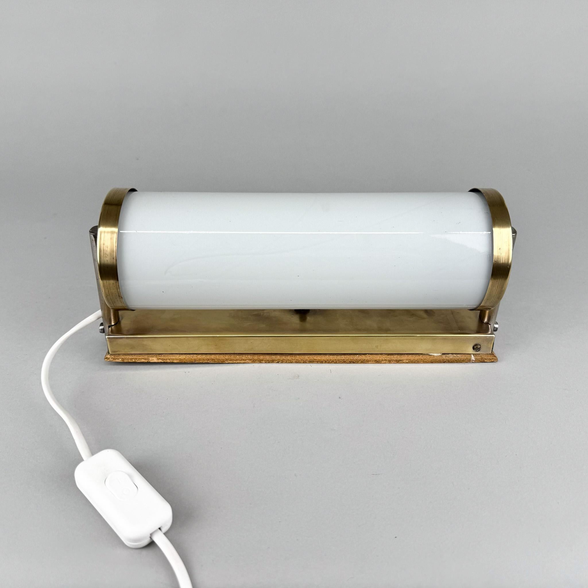 1930's Bauhaus Brass & Milk Glass Wall Lamp, Czechoslovakia For Sale 3