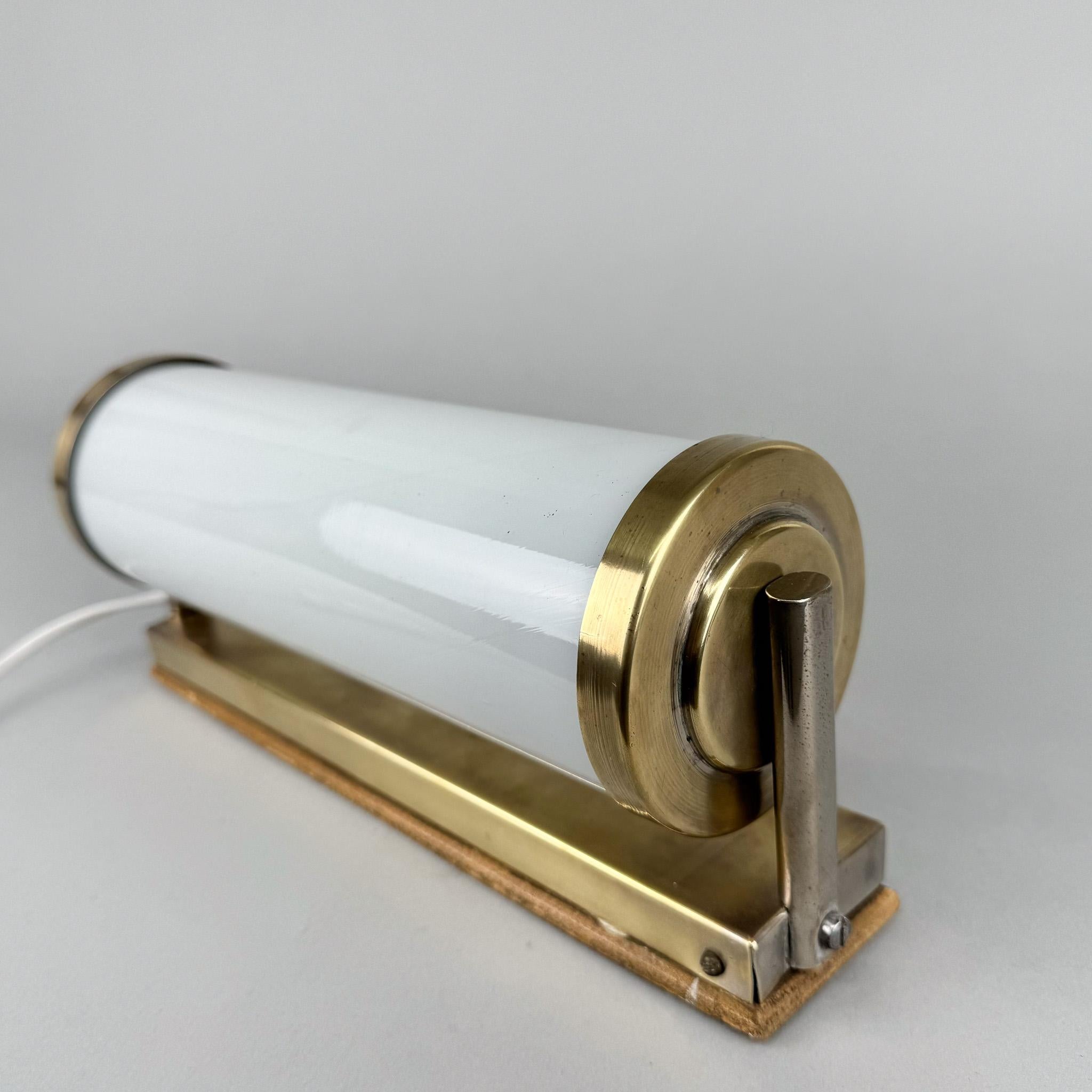 1930's Bauhaus Brass & Milk Glass Wall Lamp, Czechoslovakia For Sale 4