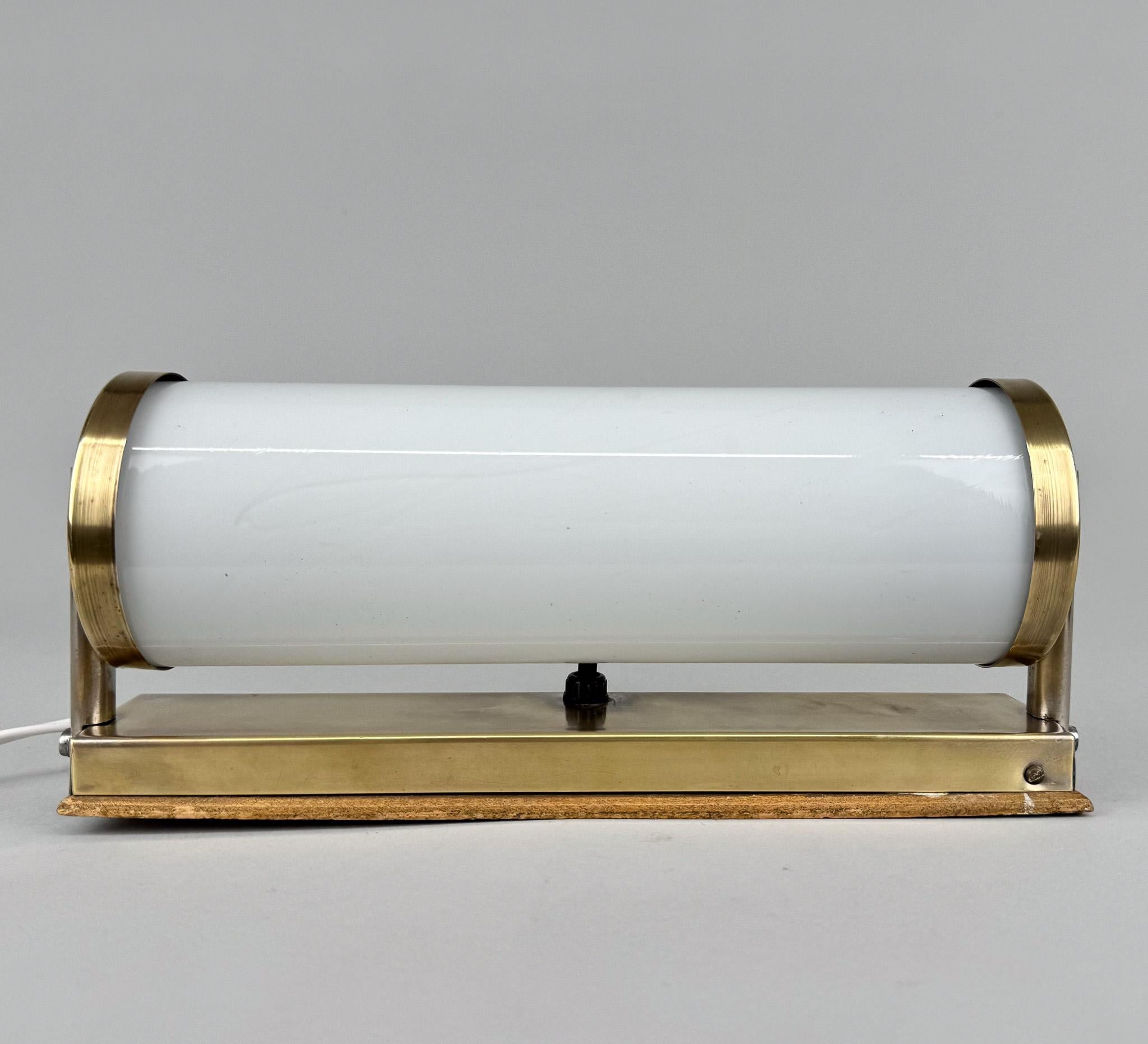 1930's Bauhaus Brass & Milk Glass Wall Lamp, Czechoslovakia For Sale 5