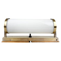 Antique 1930's Bauhaus Brass & Milk Glass Wall Lamp, Czechoslovakia