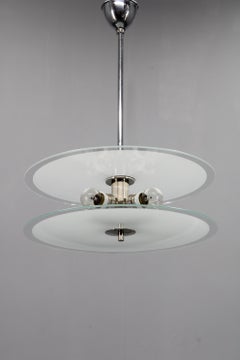 1930s Bauhaus Chrome and Glass Chandelier, Czechoslovakia