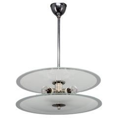 1930s Bauhaus Chrome and Glass Chandelier, Czechoslovakia
