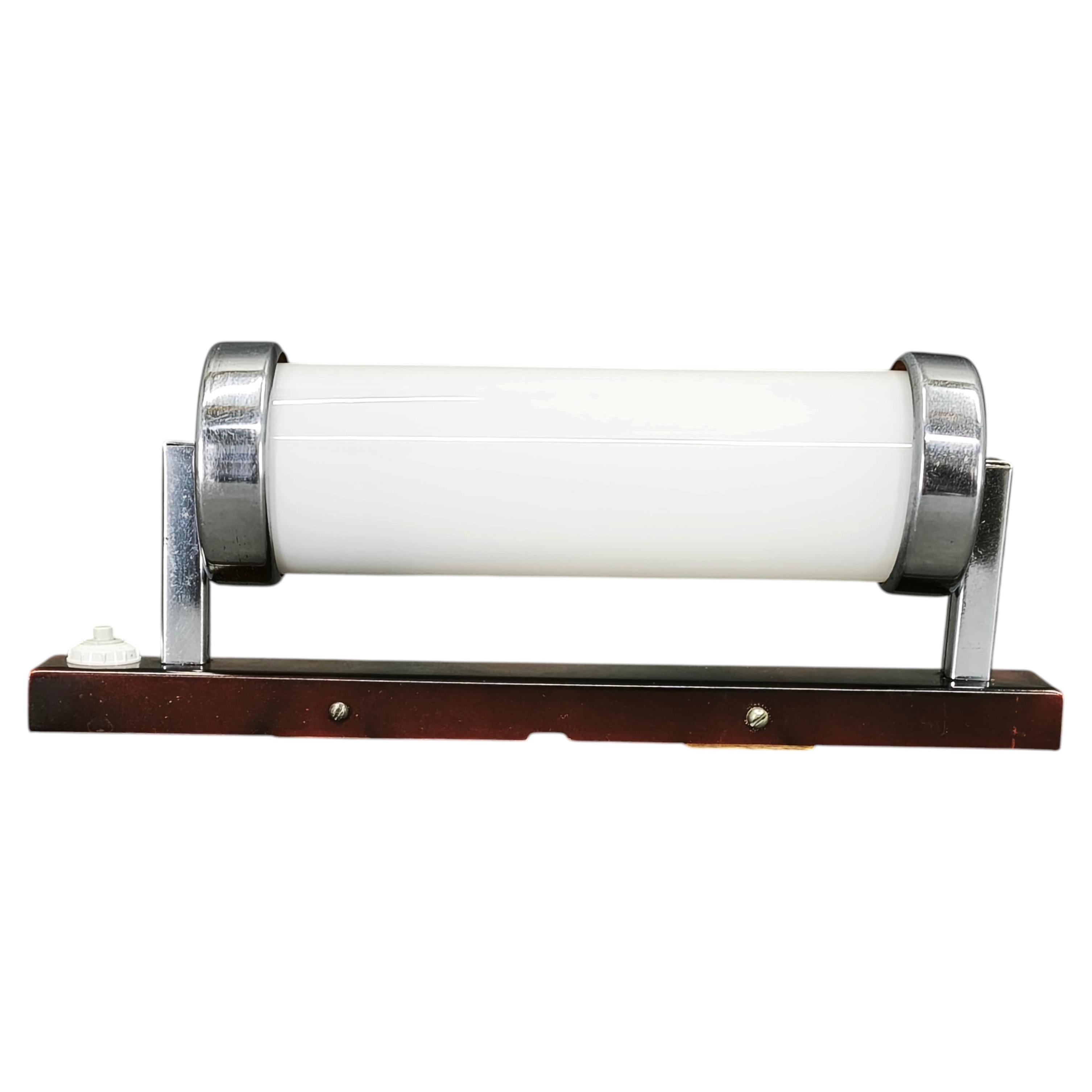 1930s Bauhaus Chrome and Opaline Glass Wall Light, Czechoslovakia