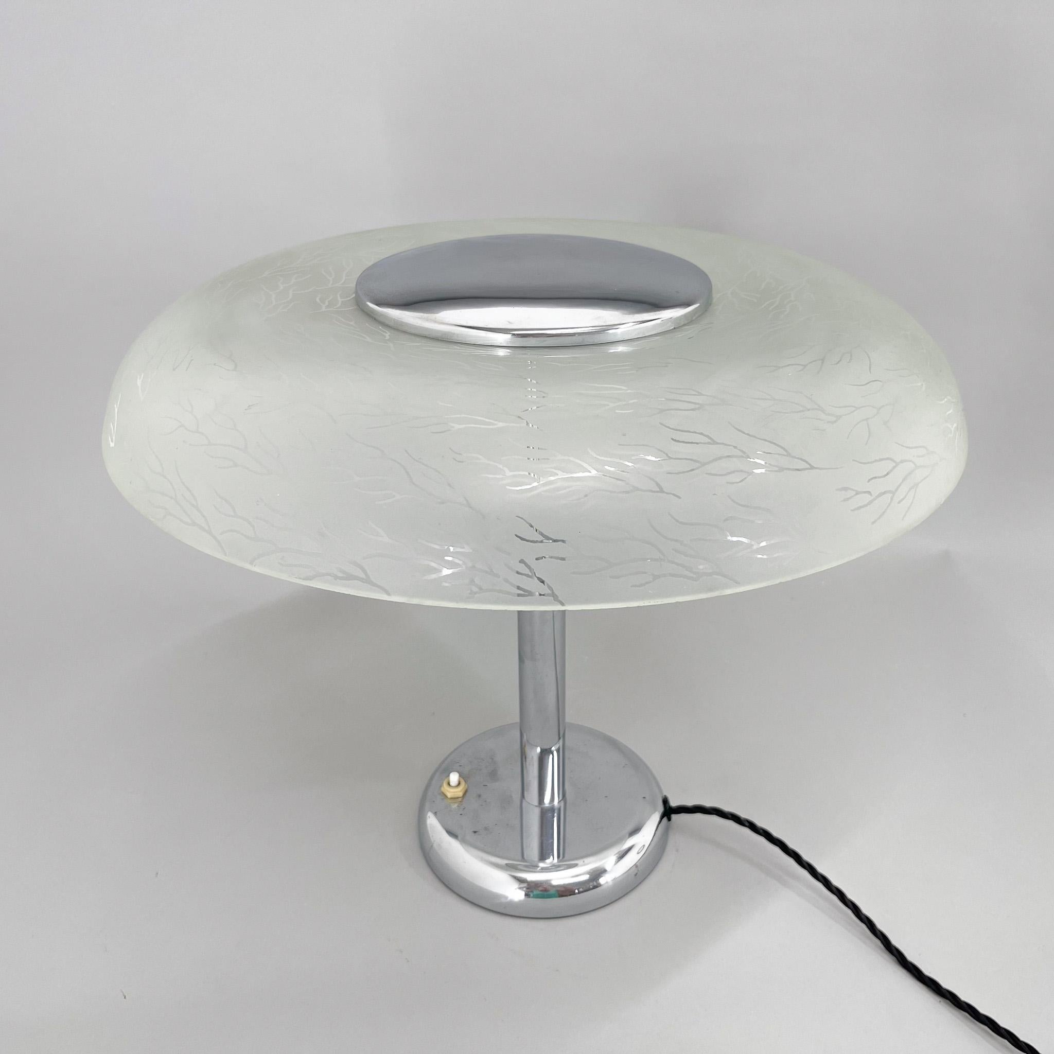 Glass 1930s Bauhaus Chrome Table Lamp, Czechoslovakia For Sale
