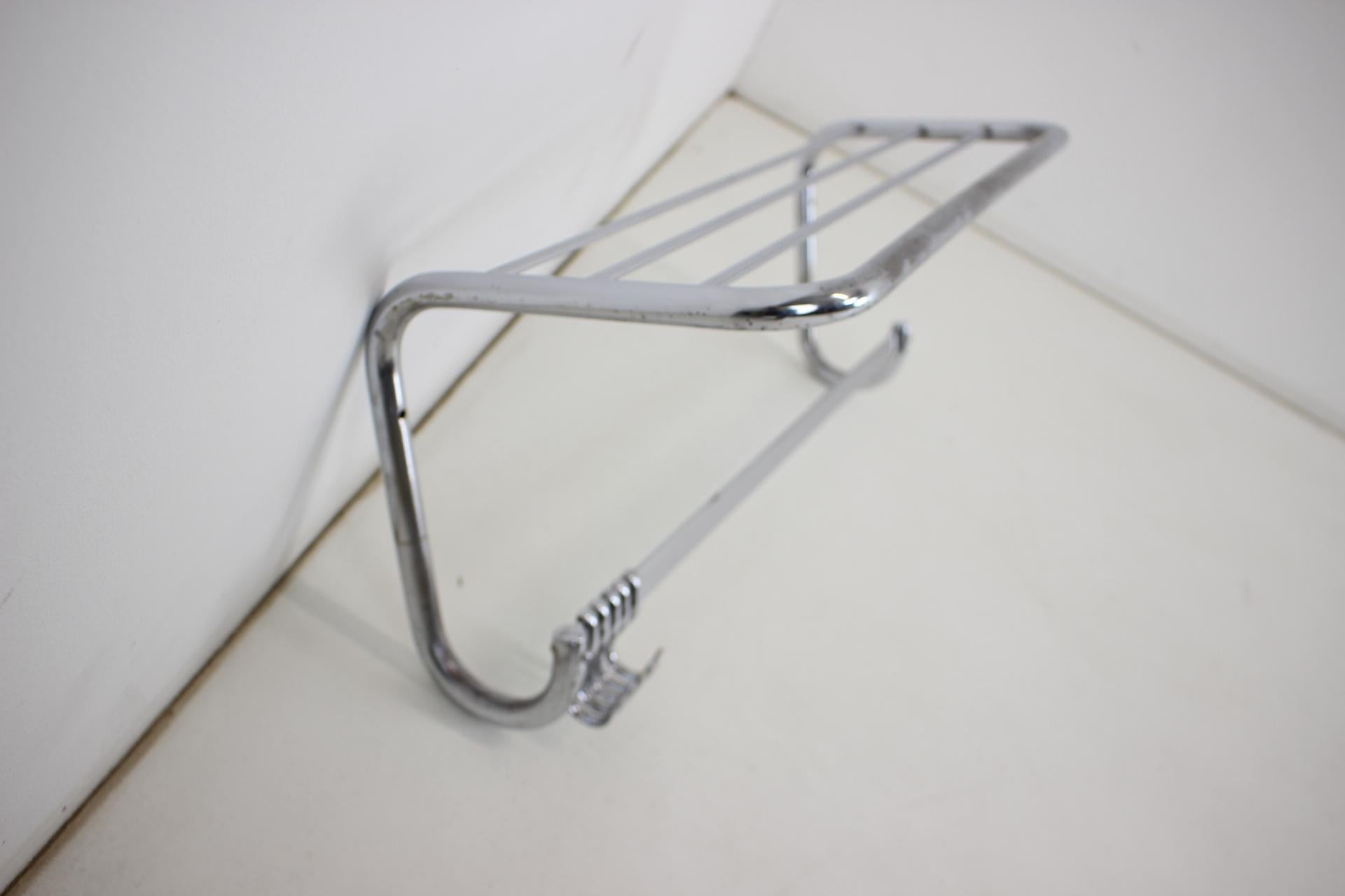 Chrome wall coat and hat hanger from former Czechoslovakia, made in th 1930's. Good condition patina