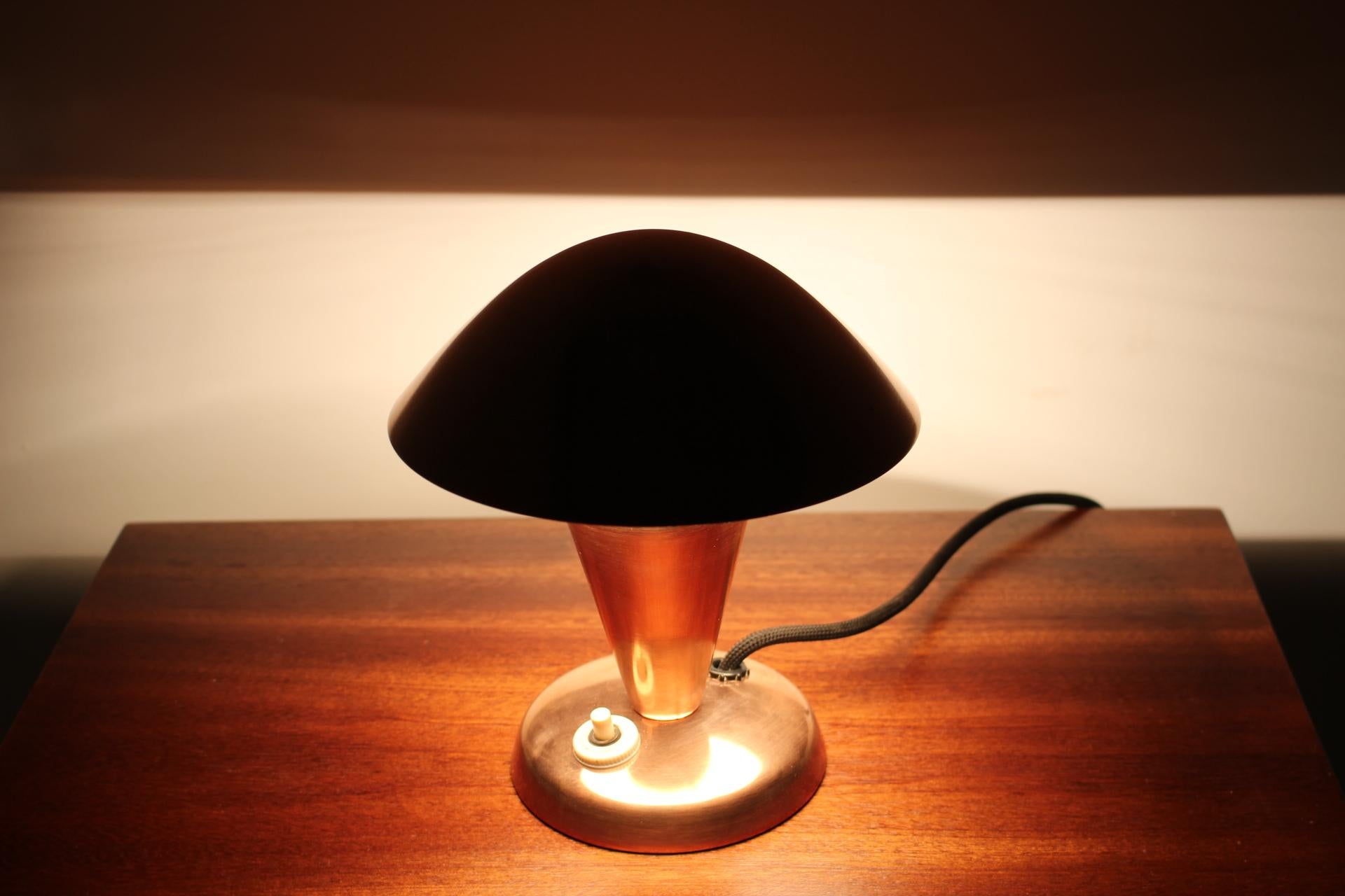 1930s Bauhaus Copper Small Table Lamp, Czechoslovakia 5