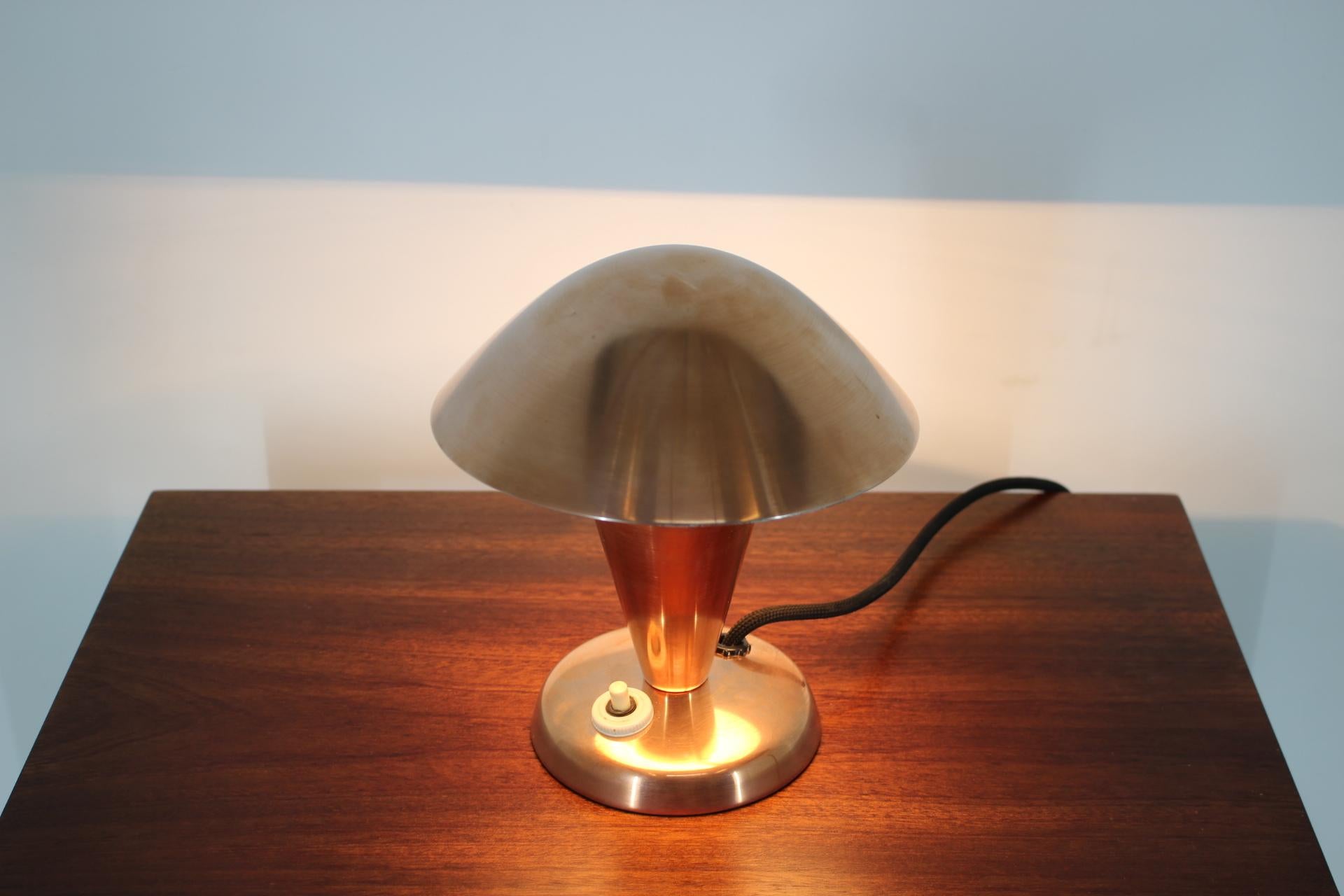 1930s Bauhaus Copper Small Table Lamp, Czechoslovakia 6