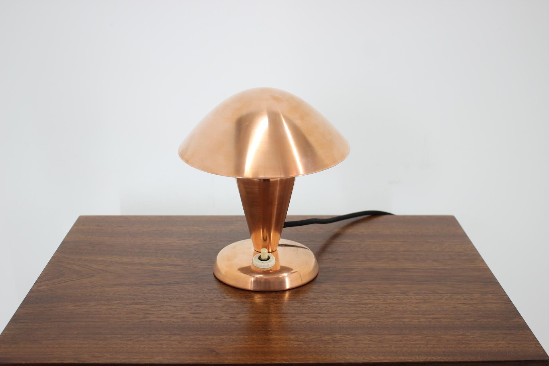 Art Deco 1930s Bauhaus Copper Small Table Lamp, Czechoslovakia