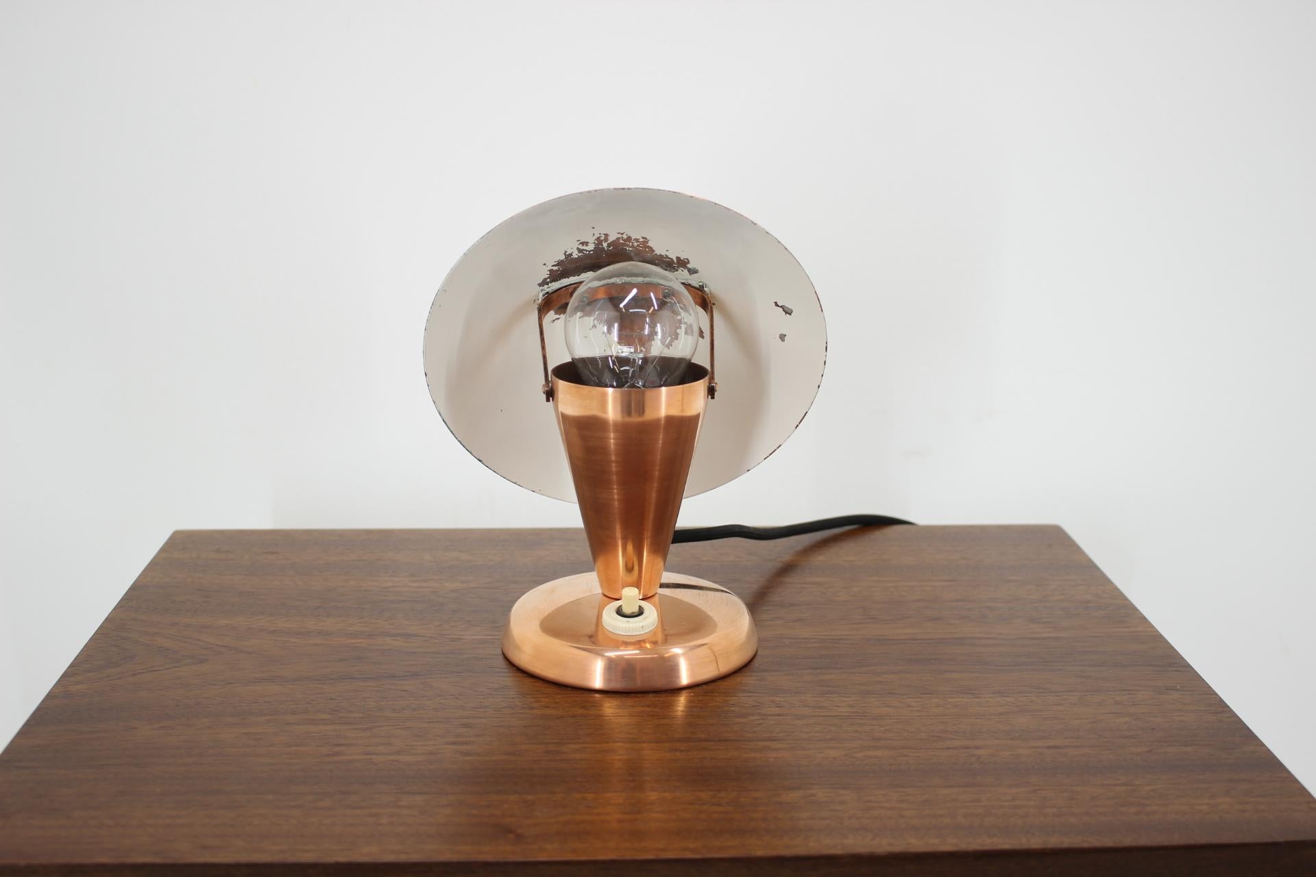 Mid-20th Century 1930s Bauhaus Copper Small Table Lamp, Czechoslovakia