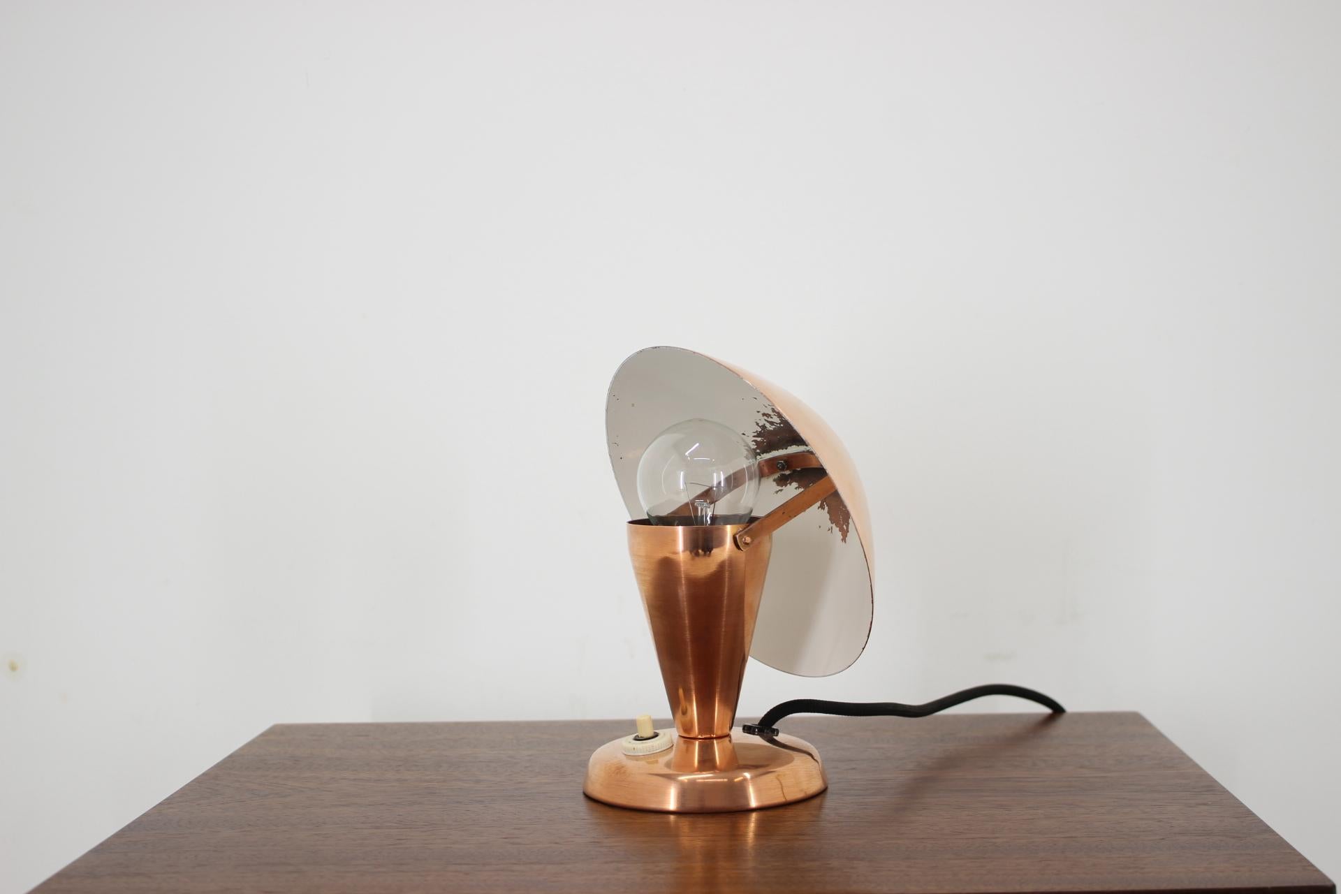 1930s Bauhaus Copper Small Table Lamp, Czechoslovakia 1