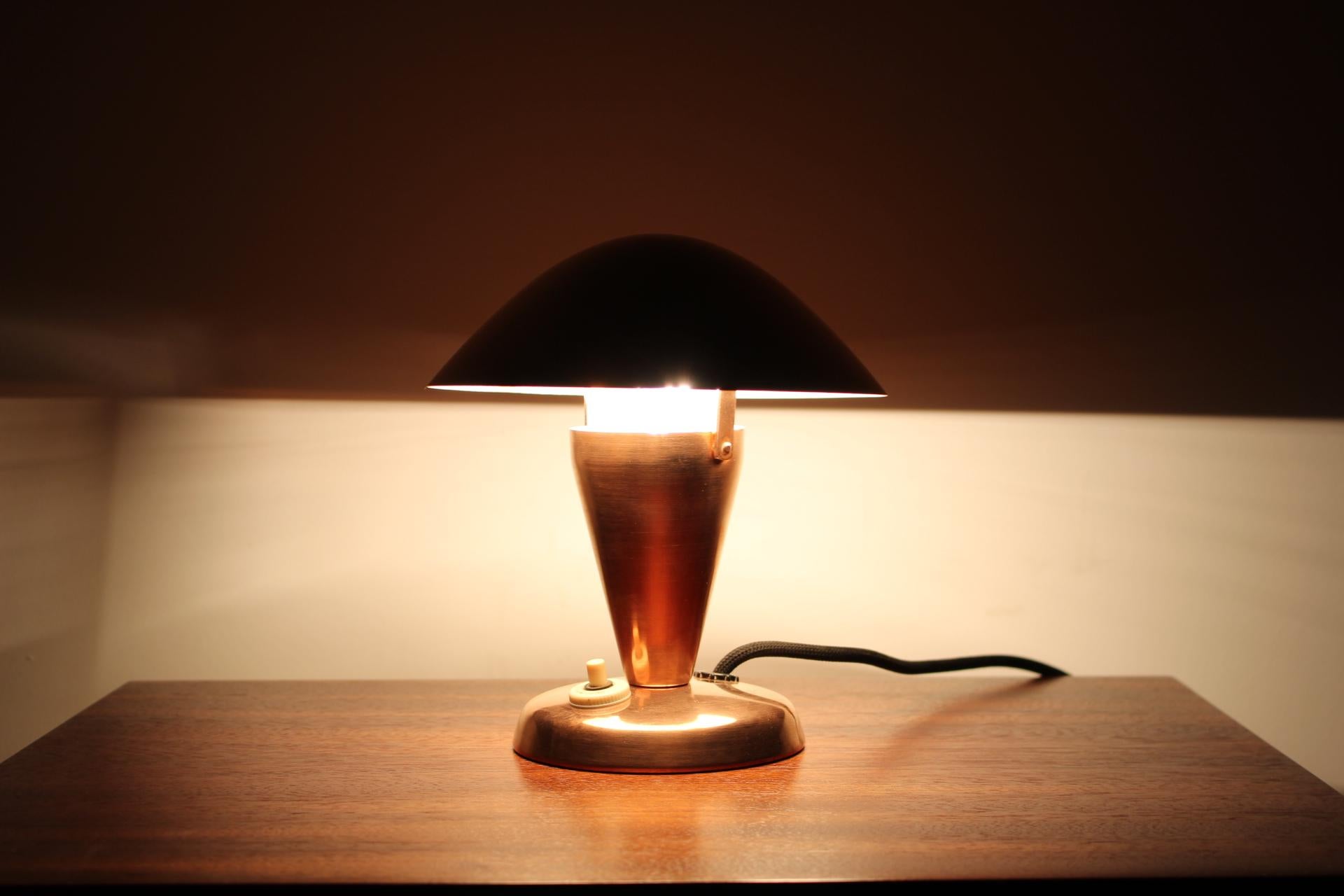 1930s Bauhaus Copper Small Table Lamp, Czechoslovakia 4