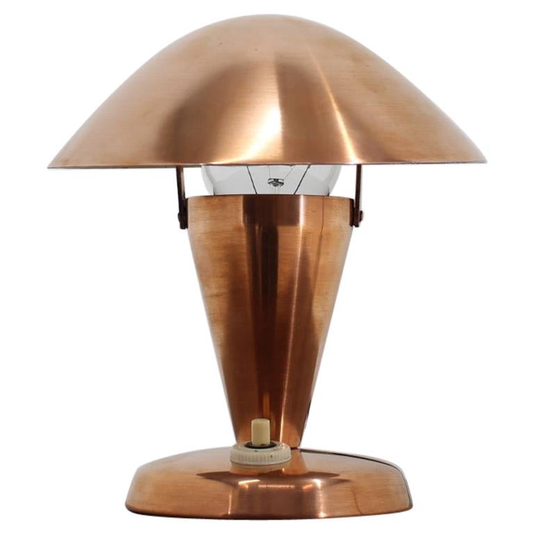 1930s Bauhaus Copper Small Table Lamp, Czechoslovakia
