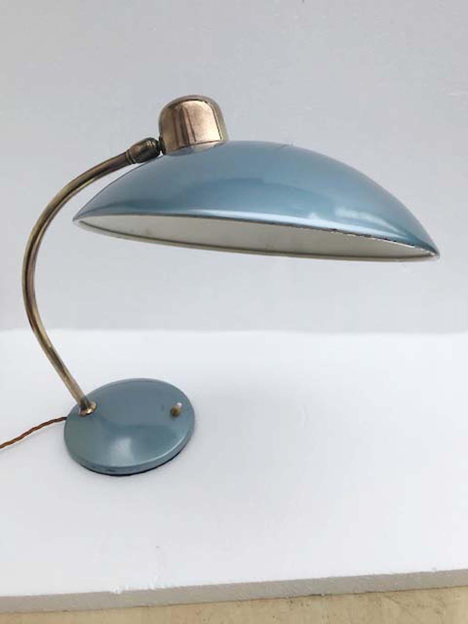 Mid-Century Modern Bauhaus Desk Lamp Blue Metallic by Christian Dell 