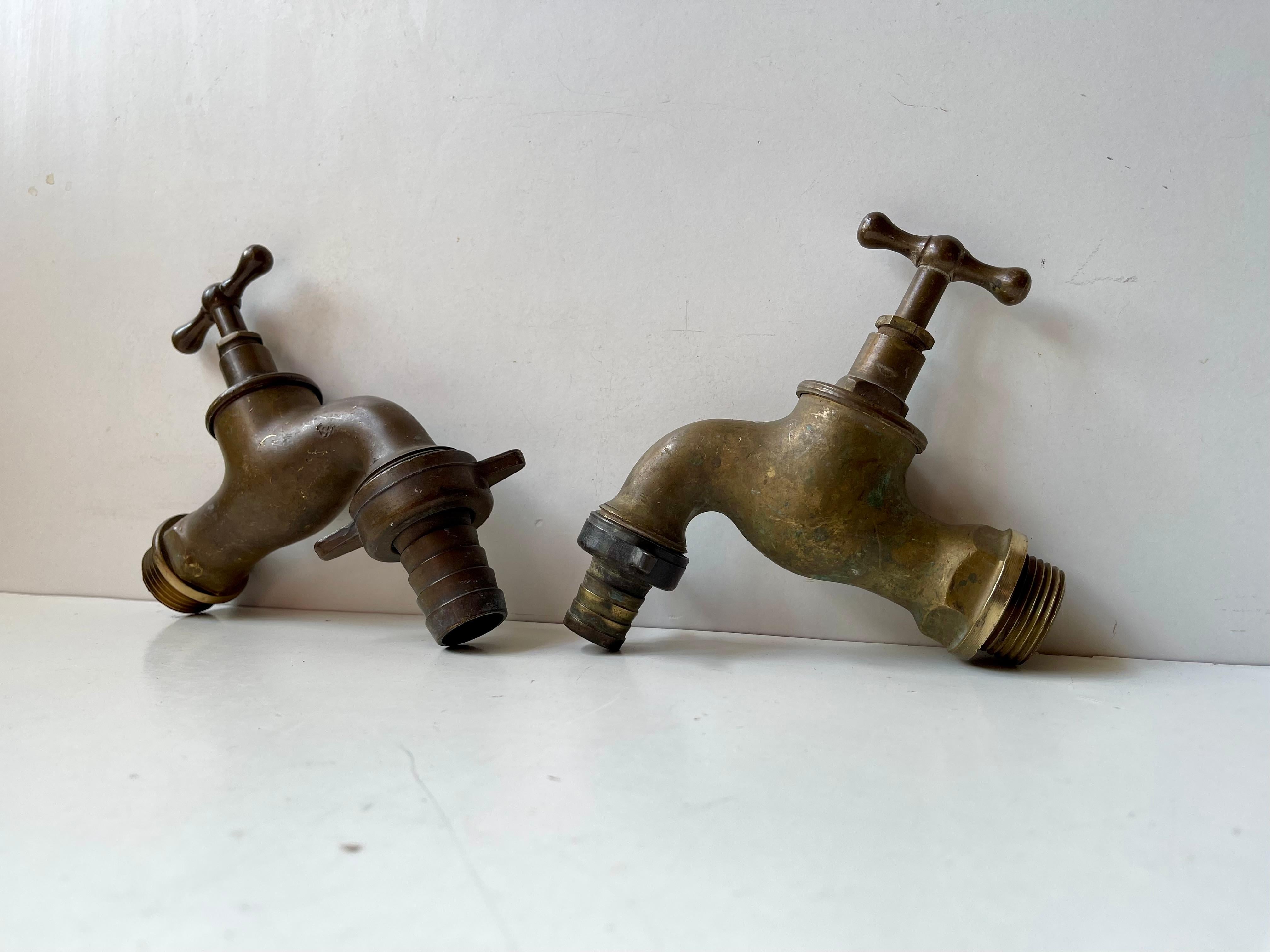 European 1930s Bauhaus Era Solid Brass Garden Water Tap's - Faucet ´s For Sale