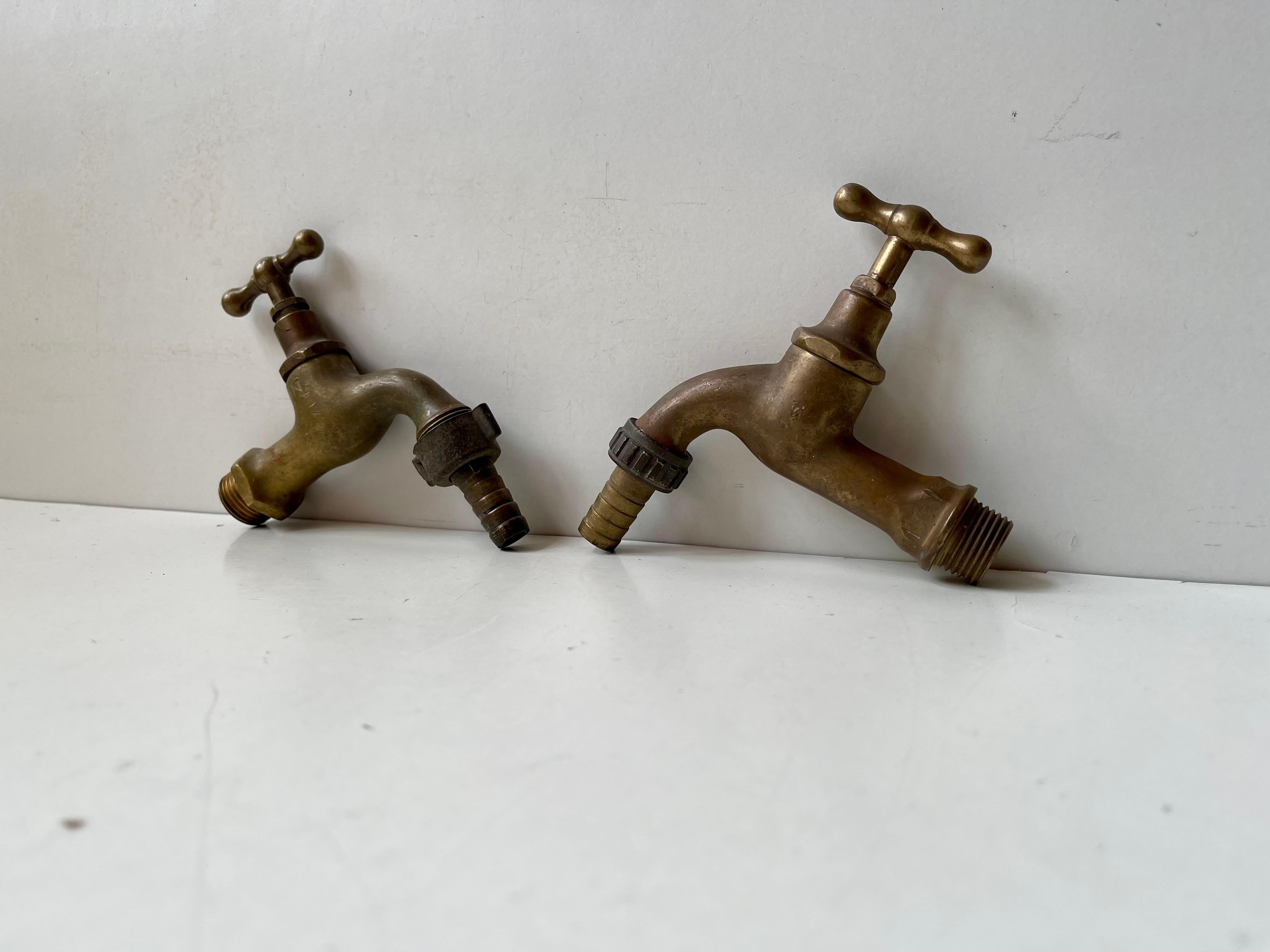 European 1930s Bauhaus Era Solid Brass Water Tap's - Faucet ´s For Sale