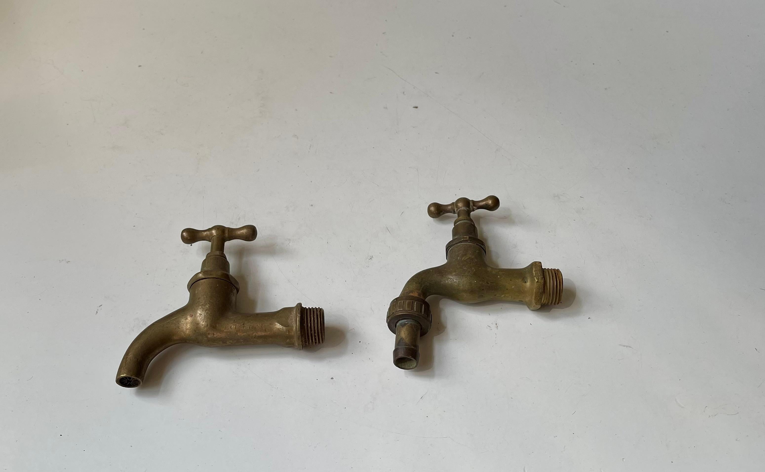 1930s Bauhaus Era Solid Brass Water Tap's - Faucet ´s In Good Condition For Sale In Esbjerg, DK