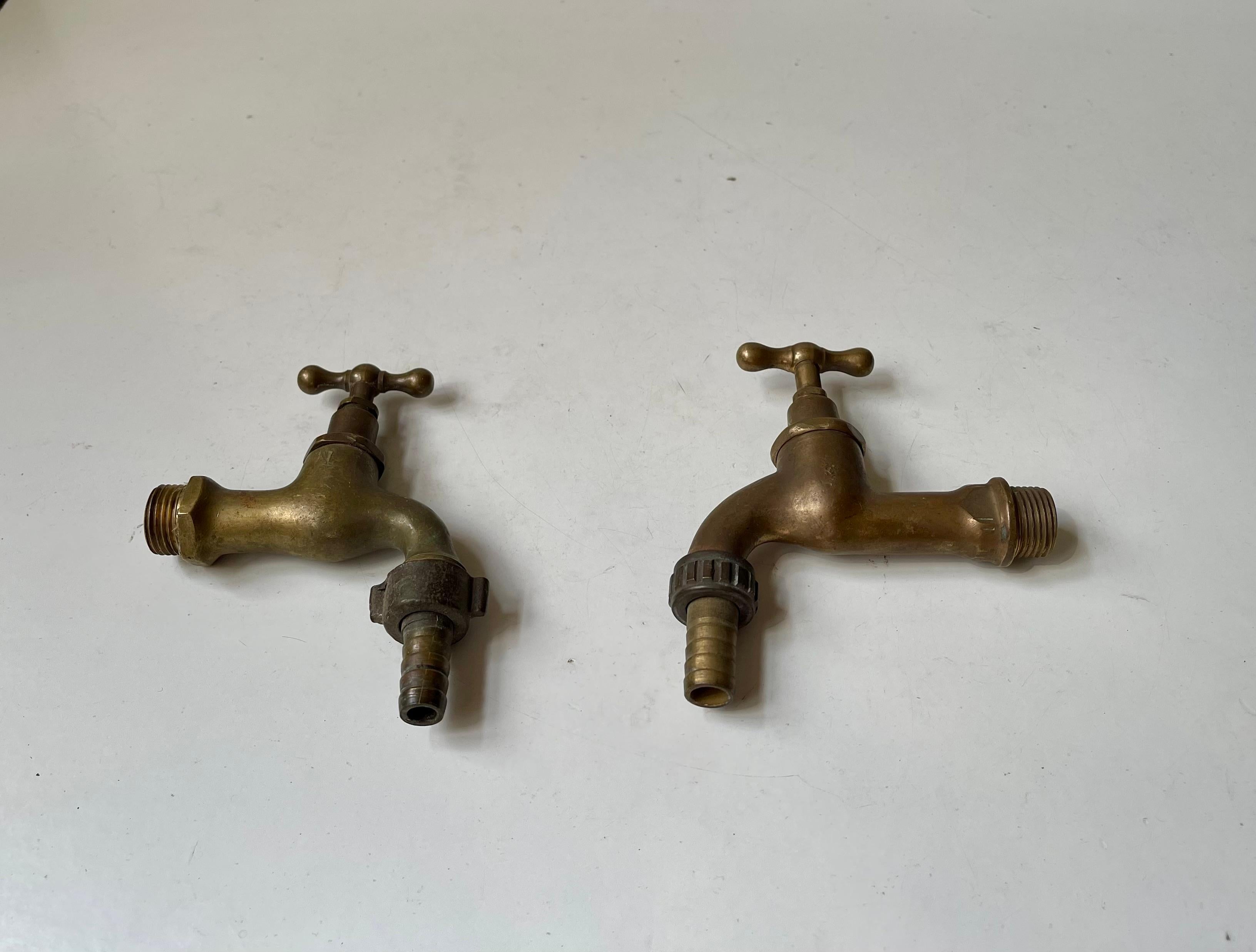 1930s Bauhaus Era Solid Brass Water Tap's - Faucet ´s In Good Condition For Sale In Esbjerg, DK