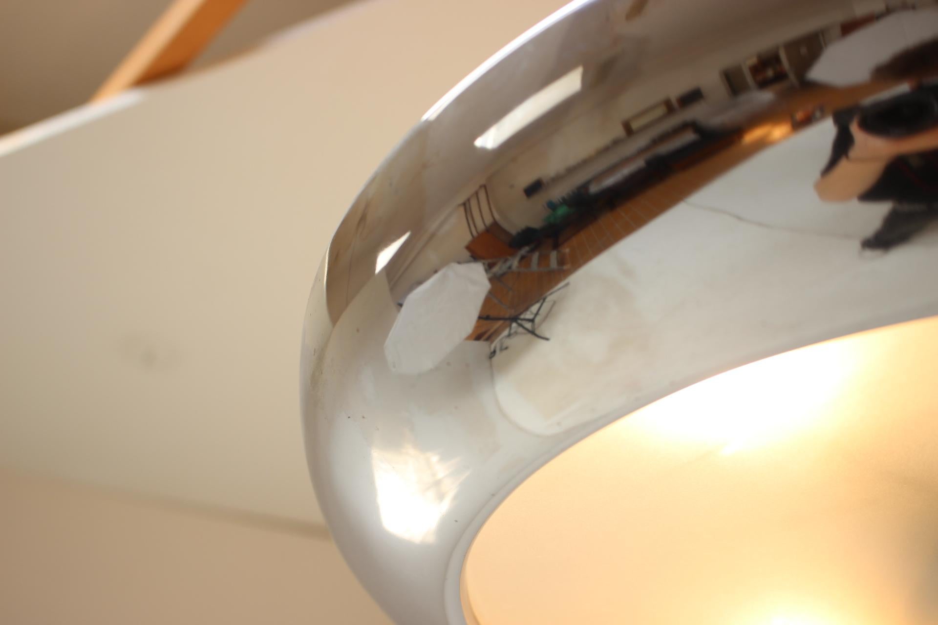 1930's fully chromed UFO chandelier, by Josef Hurka for Napako.
Made of chrome and glass.
Carefully repolished, cleaned, signs of wear and age can be found.
Fully functional, ready to be used.