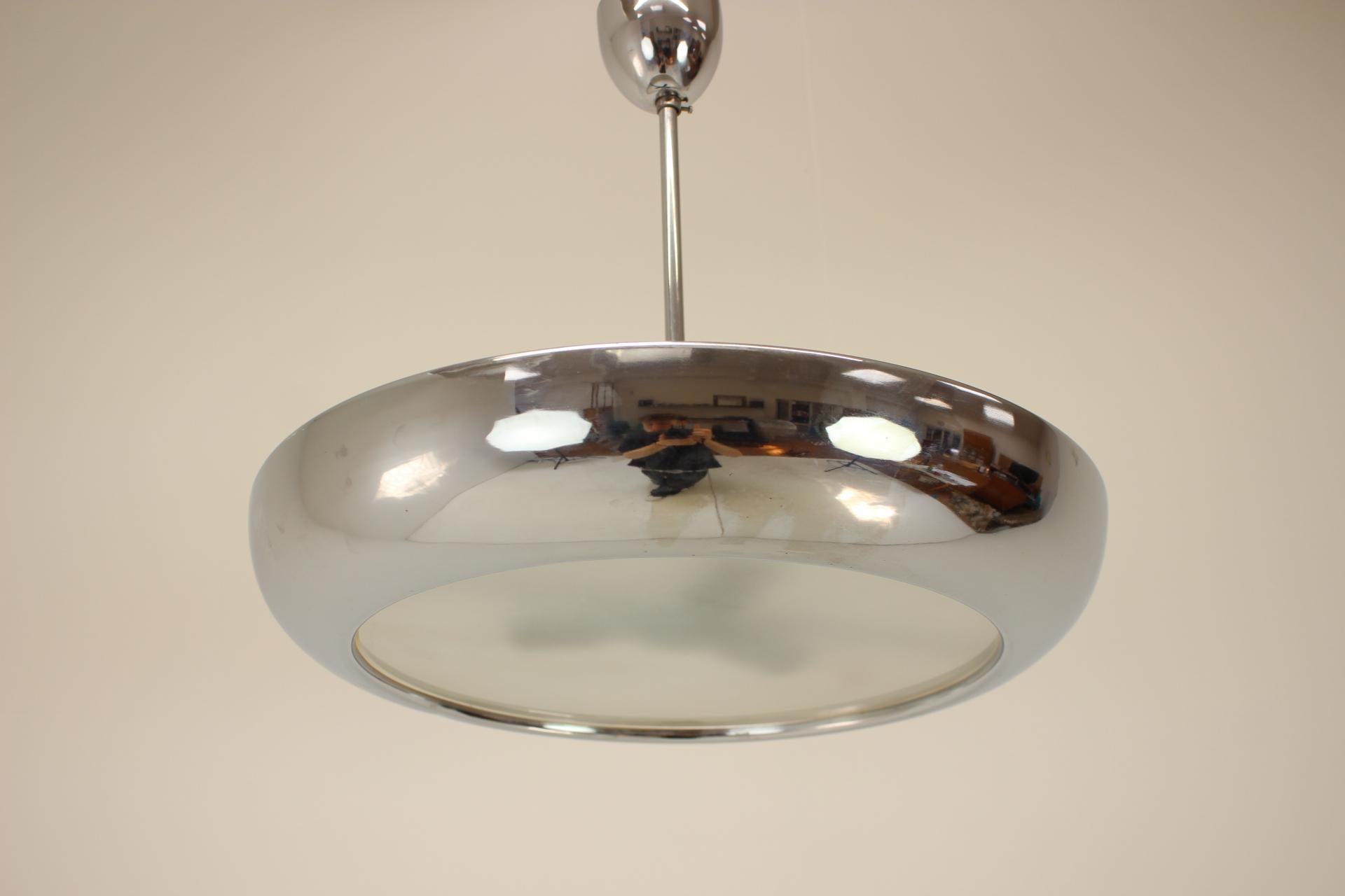Mid-20th Century 1930s Bauhaus / Functionalist Chrome UFO Chandelier by Napako For Sale