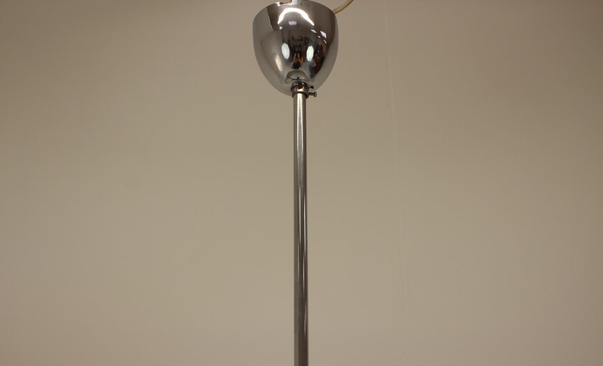 Glass 1930s Bauhaus / Functionalist Chrome UFO Chandelier by Napako For Sale