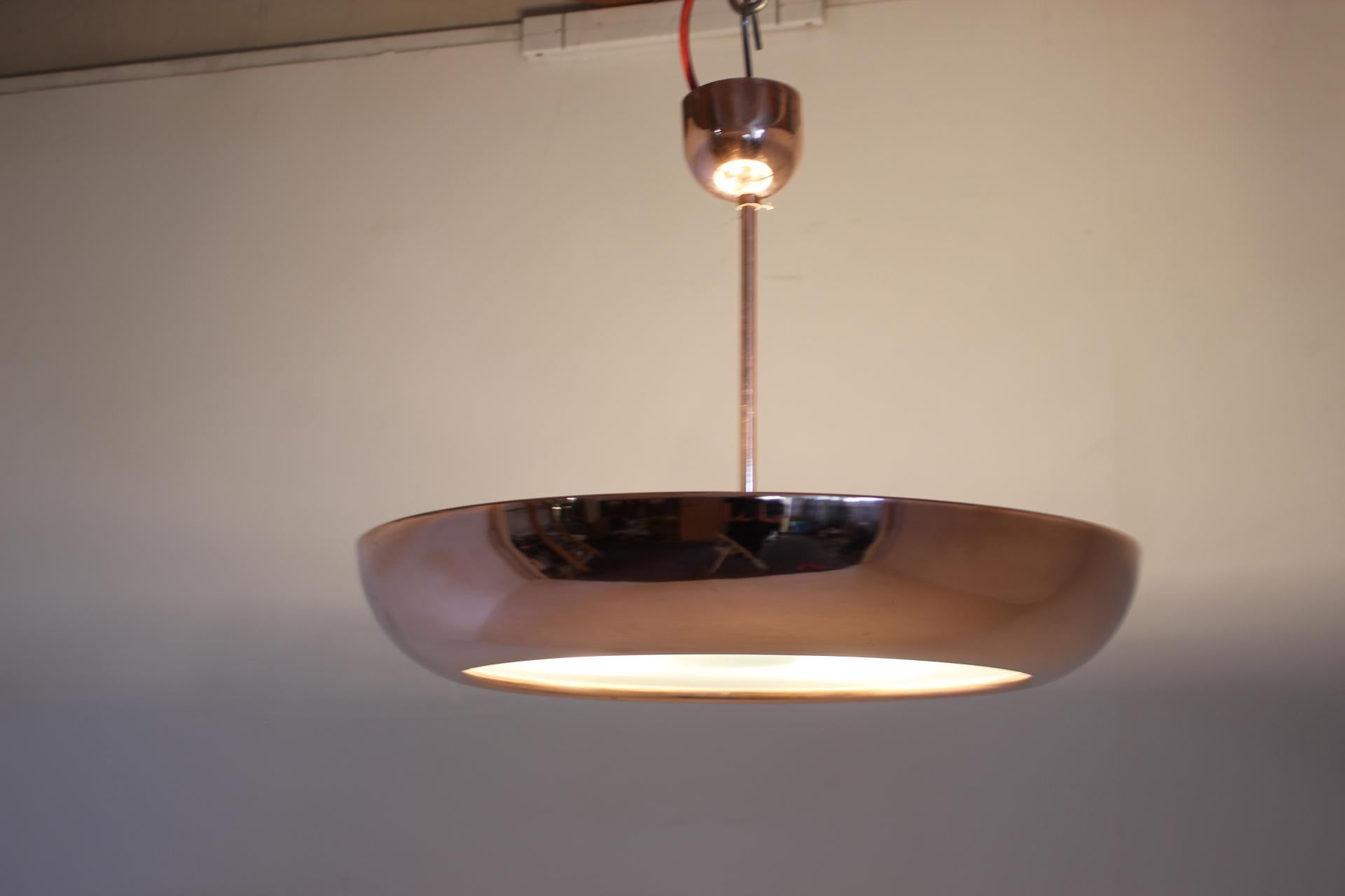 Blown Glass 1930s Bauhaus / Functionalist Copper Chandelier UFO by Josef Hurka, 4 items avai For Sale