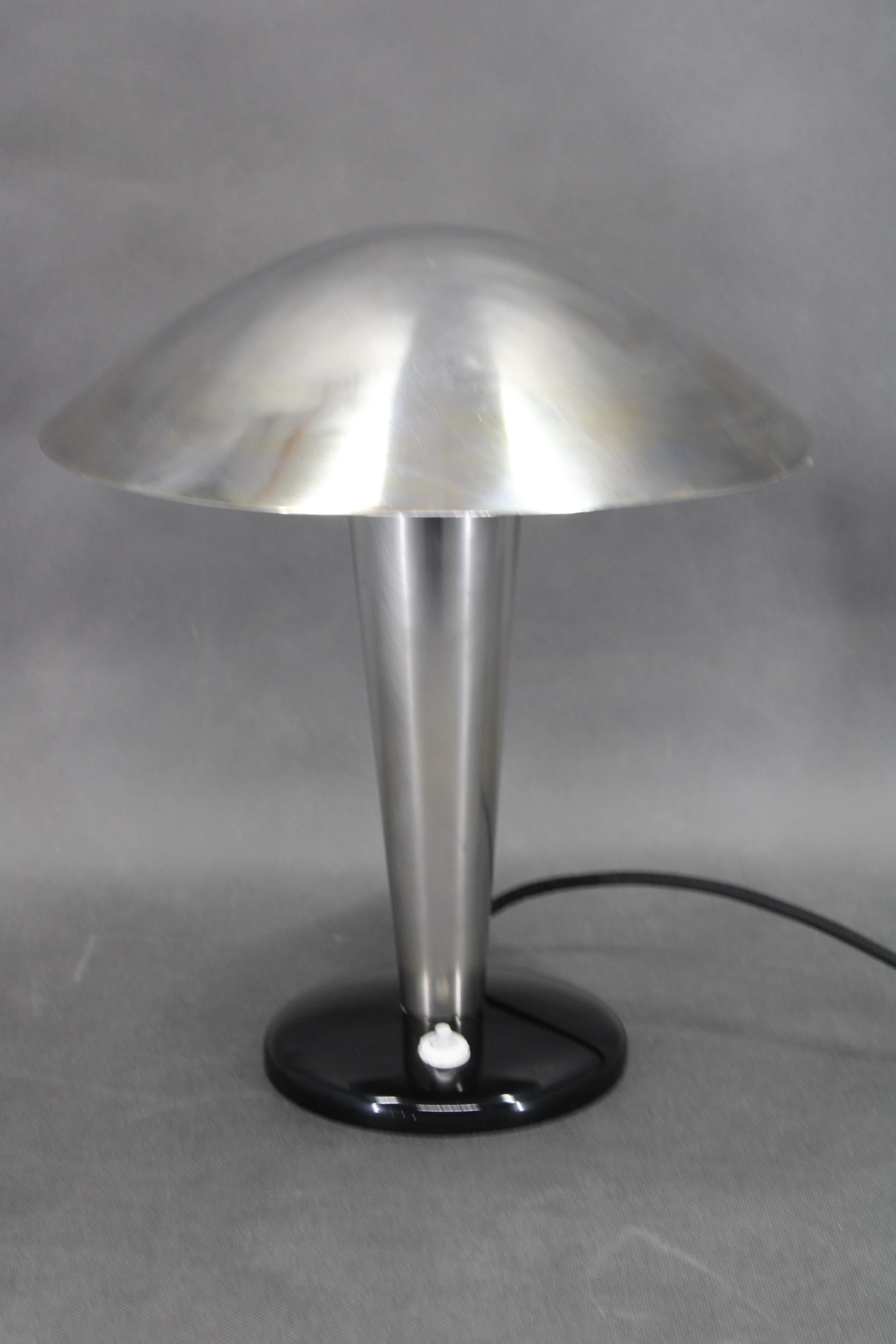 Chrome 1930s Bauhaus Mushroom Table Lamp , Czechoslovakia