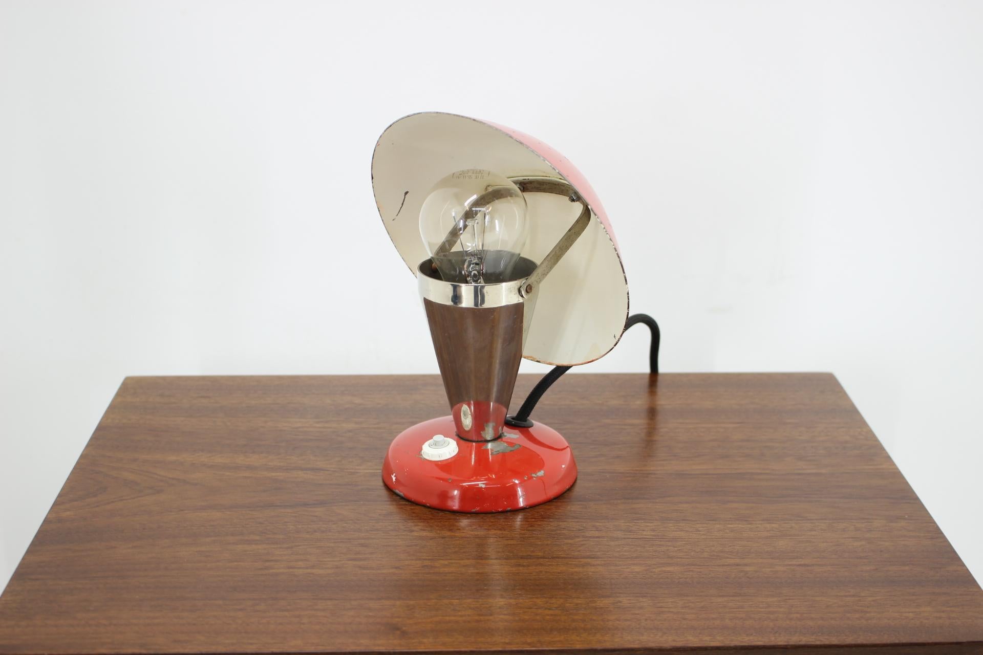 Metal 1930s Bauhaus Red Small Table Lamp, Czechoslovakia For Sale