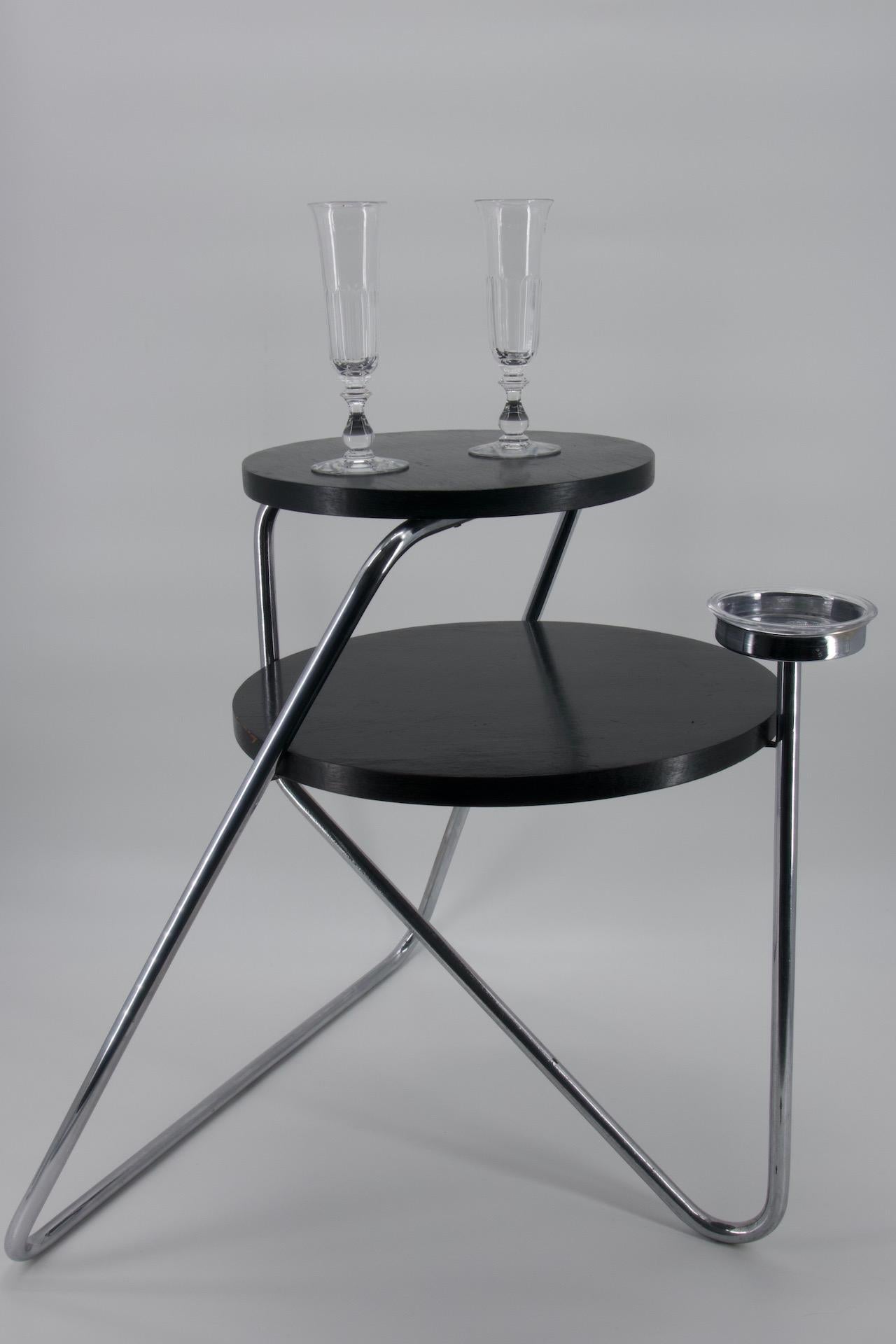 1930s Bauhaus Coffee Table Thonet B153 Chromed Tubular Steel Black Wood (Mitte des 20. Jahrhunderts) im Angebot
