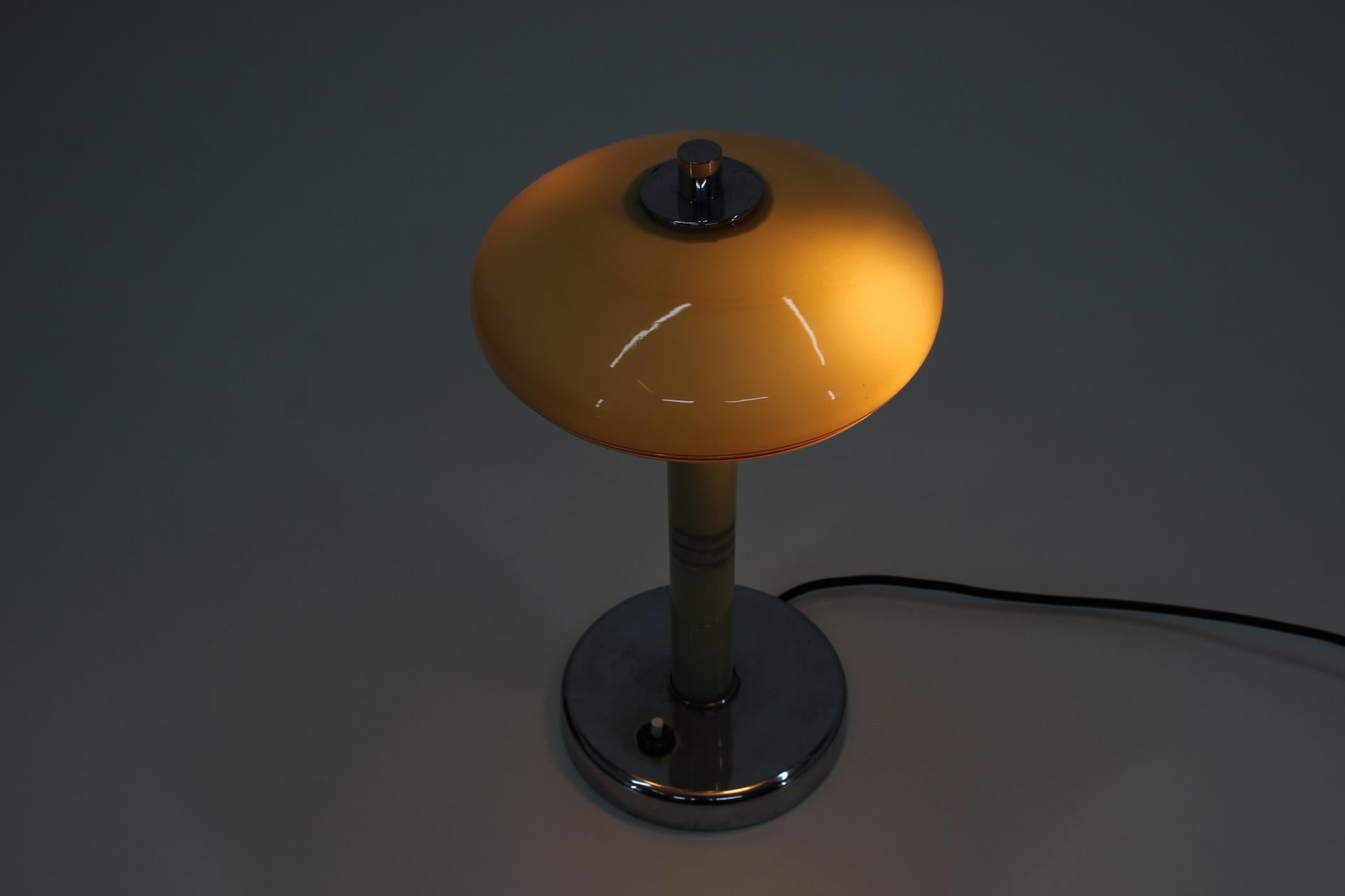 Mid-20th Century 1930s Bauhaus Table Chrome/Glass Lamp, Czechoslovakia