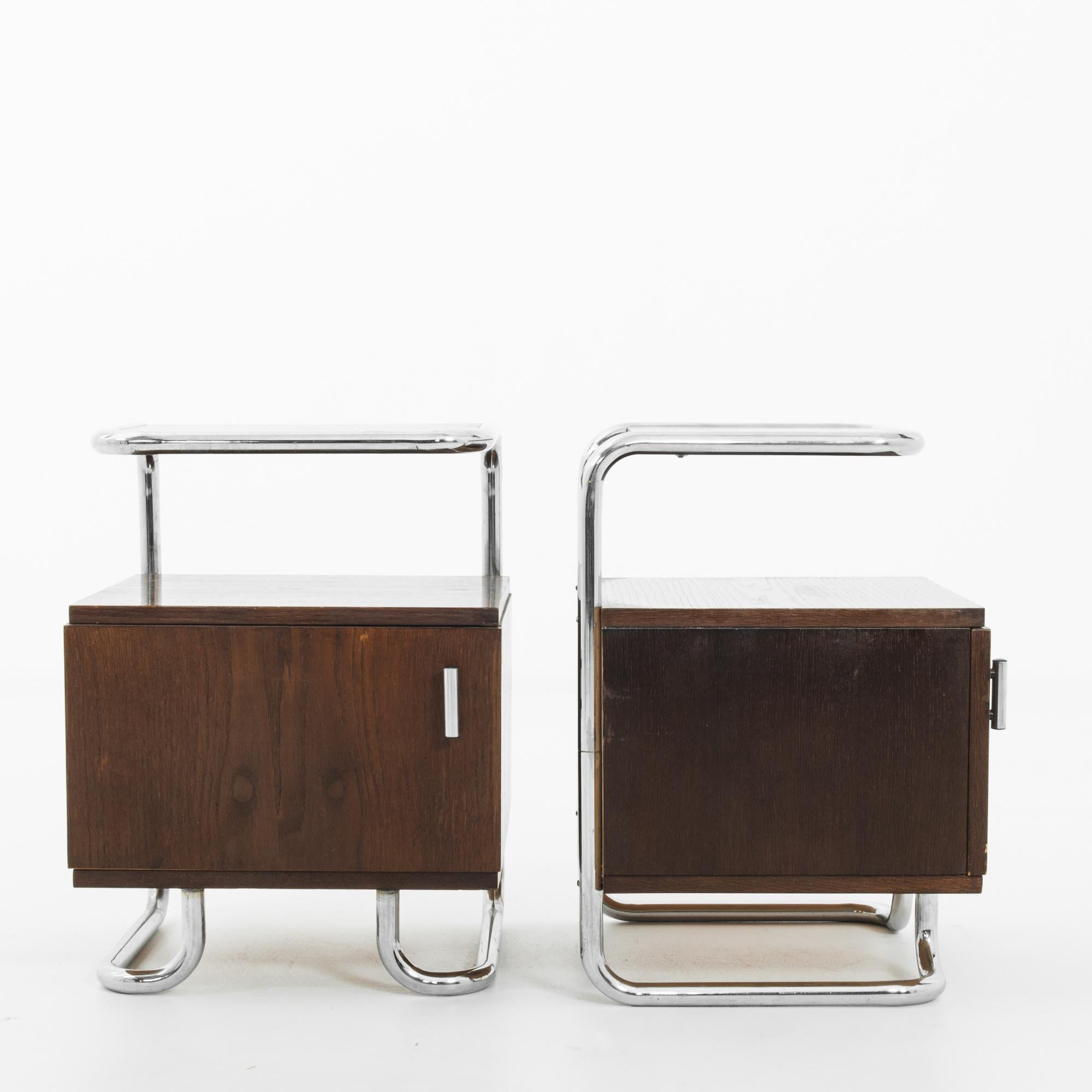 German 1930s Bauhaus Tubular Steel Nightstands, a Pair