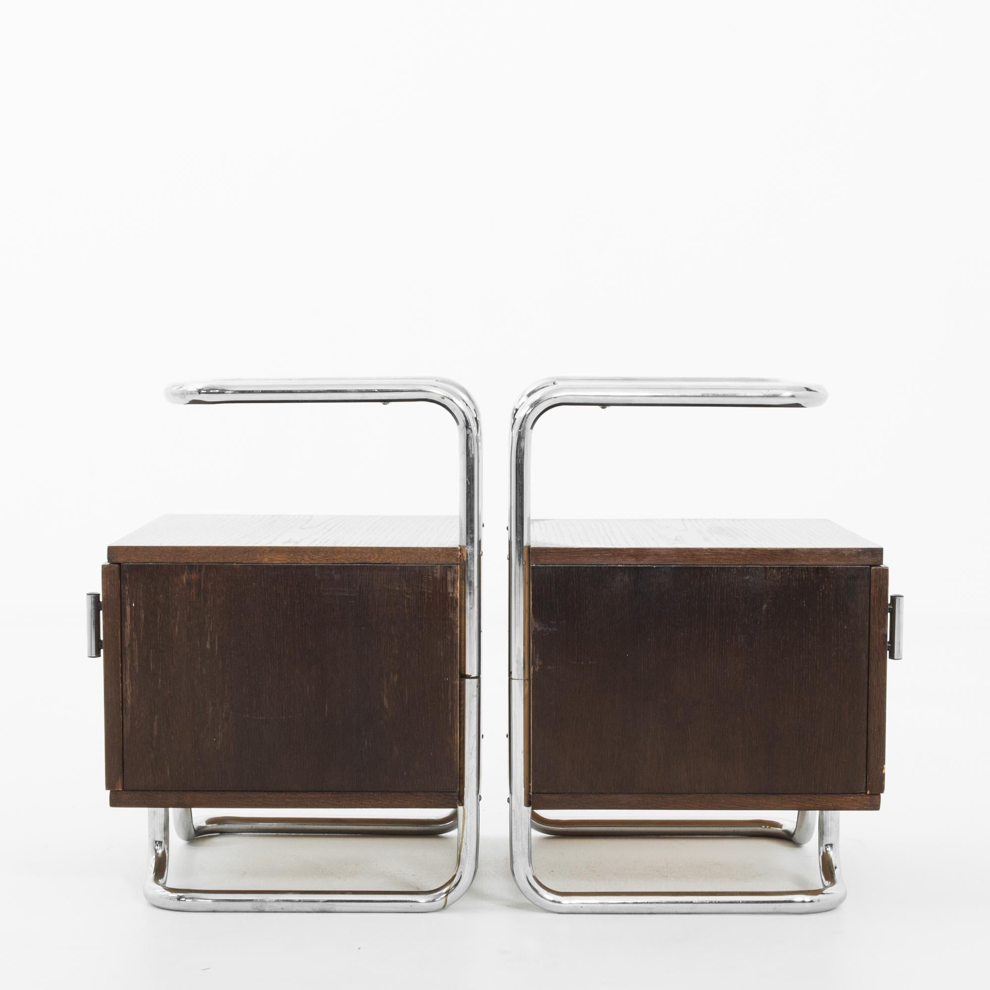 Veneer 1930s Bauhaus Tubular Steel Nightstands, a Pair