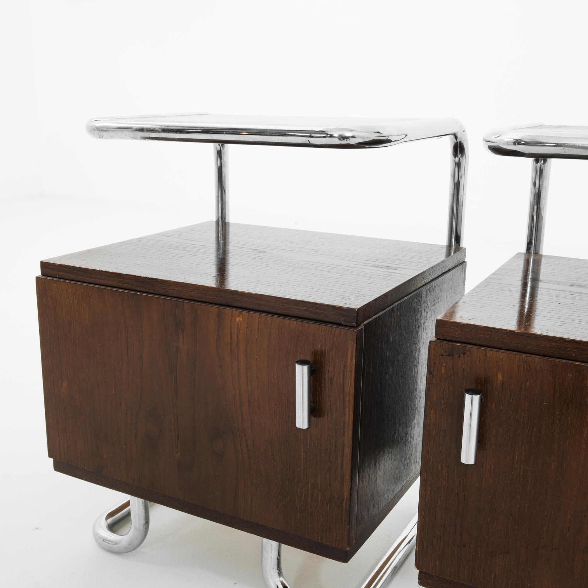 Mid-20th Century 1930s Bauhaus Tubular Steel Nightstands, a Pair